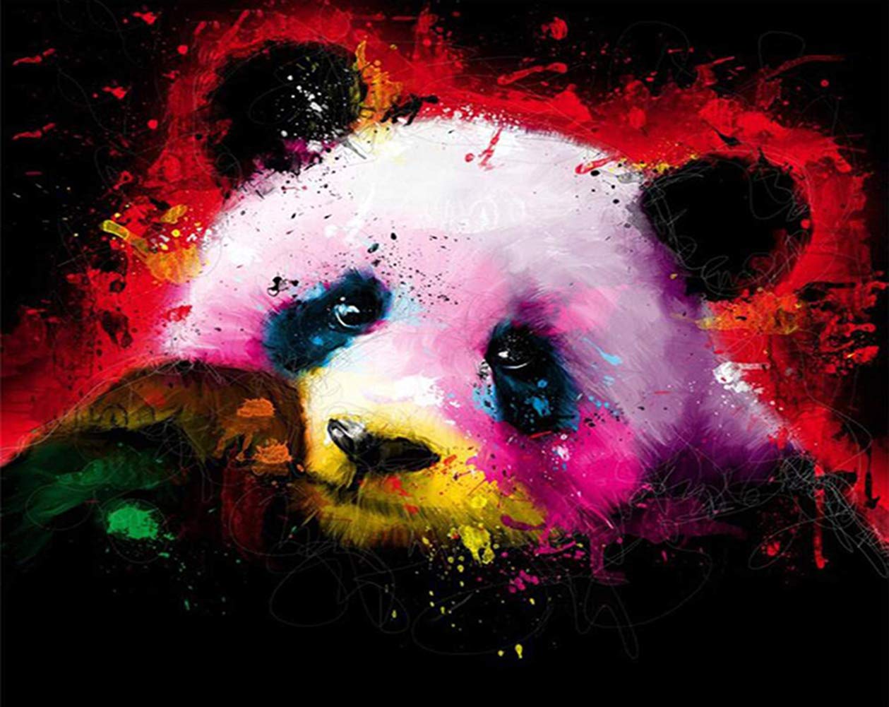 Abeuty Clear Diy Paint By Numbers For Adults Beginner - Colorful Panda Animal 16X20 Inches Number Painting (Wooden Framed)