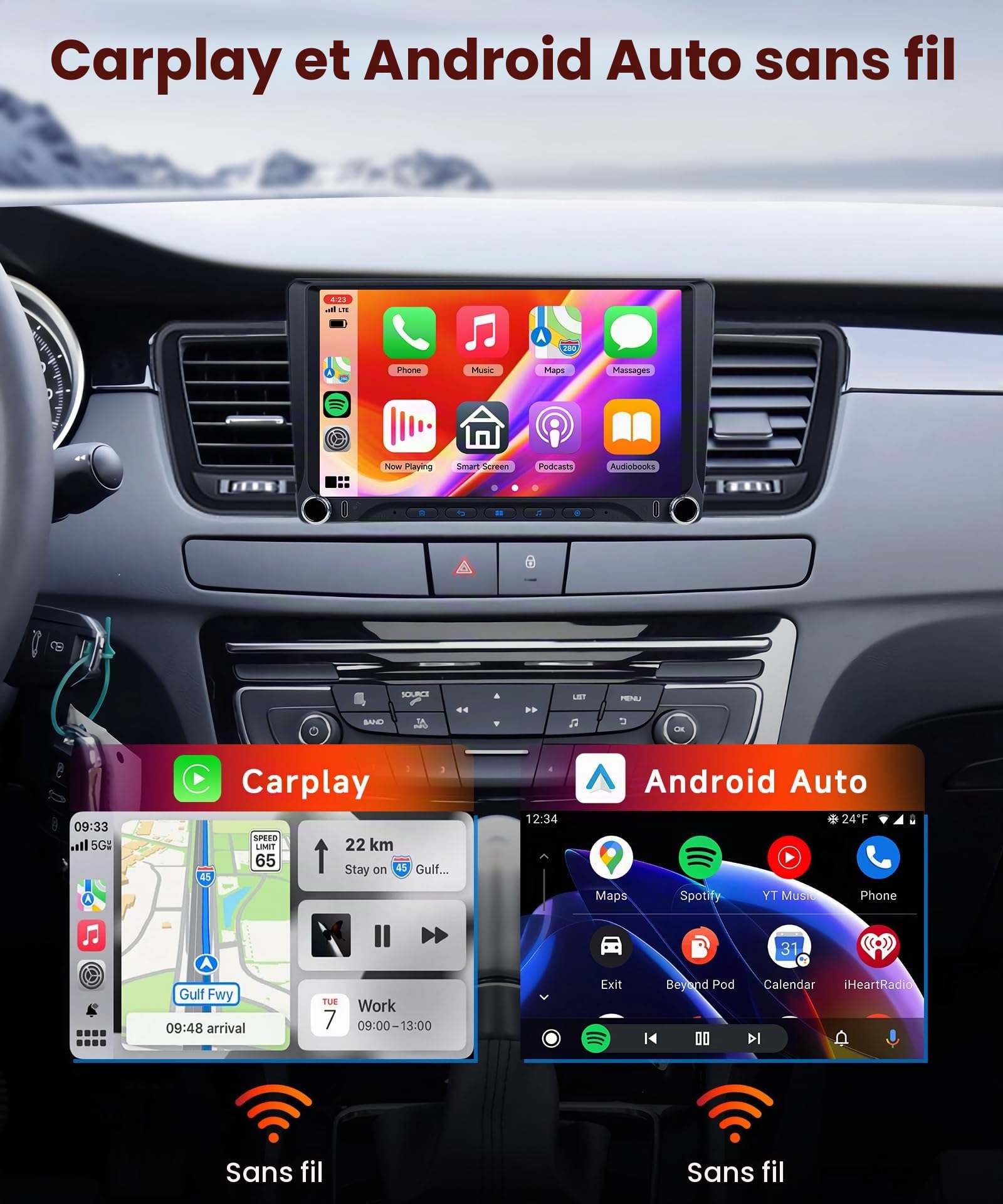 【4+128G】 Carplay Ecran pour Peugeot 508 2011-2018 avec USB Type-C, Autoradio 9 Pouce in-Cell Écran Tactile avec Android Auto/EQ/WiFi/GPS/RDS/FM/Bluetooth 5.0/SWC,Caméra de Recul