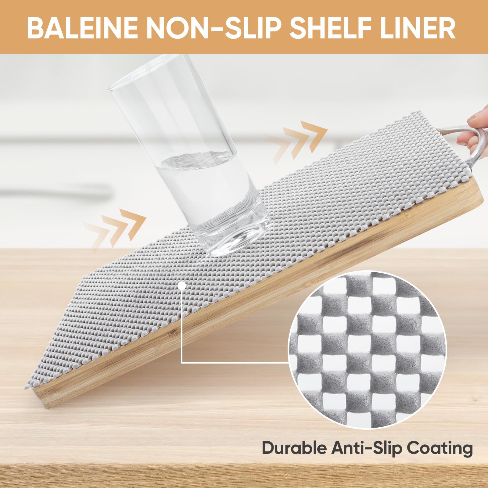 BALEINE Cabinet Liner, Drawer and Shelf Liner for Kitchen Cabinets Non-Adhesive, Non-Slip Protect Desks, Cupboard, Drawers, Shelves, Tableware (12 in x 10 Ft, Gray)