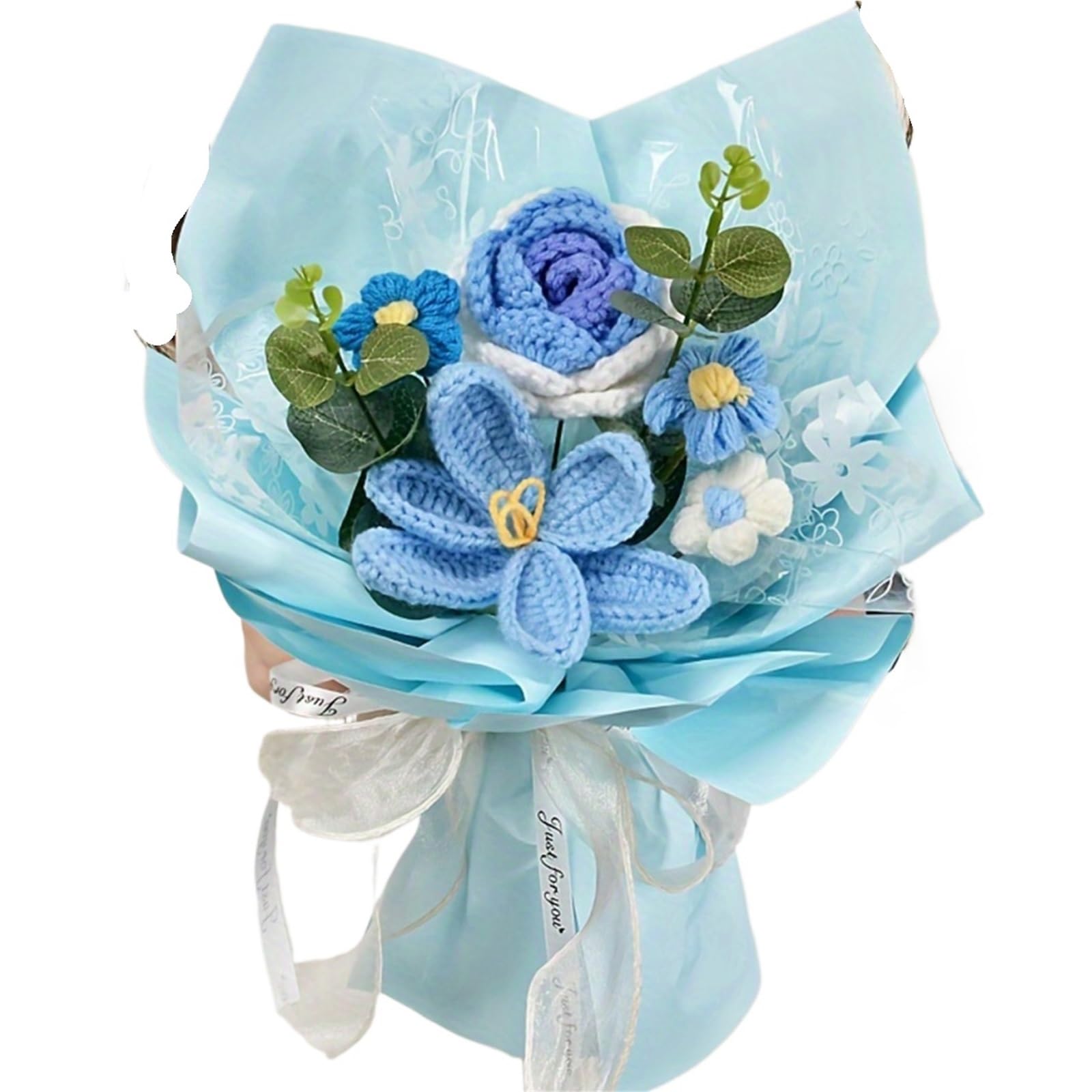 ENWWCH Handmade Crochet Flower Bouquet, Knitted Tulip Flowers For Birthday, Christmas For Home(Color2)