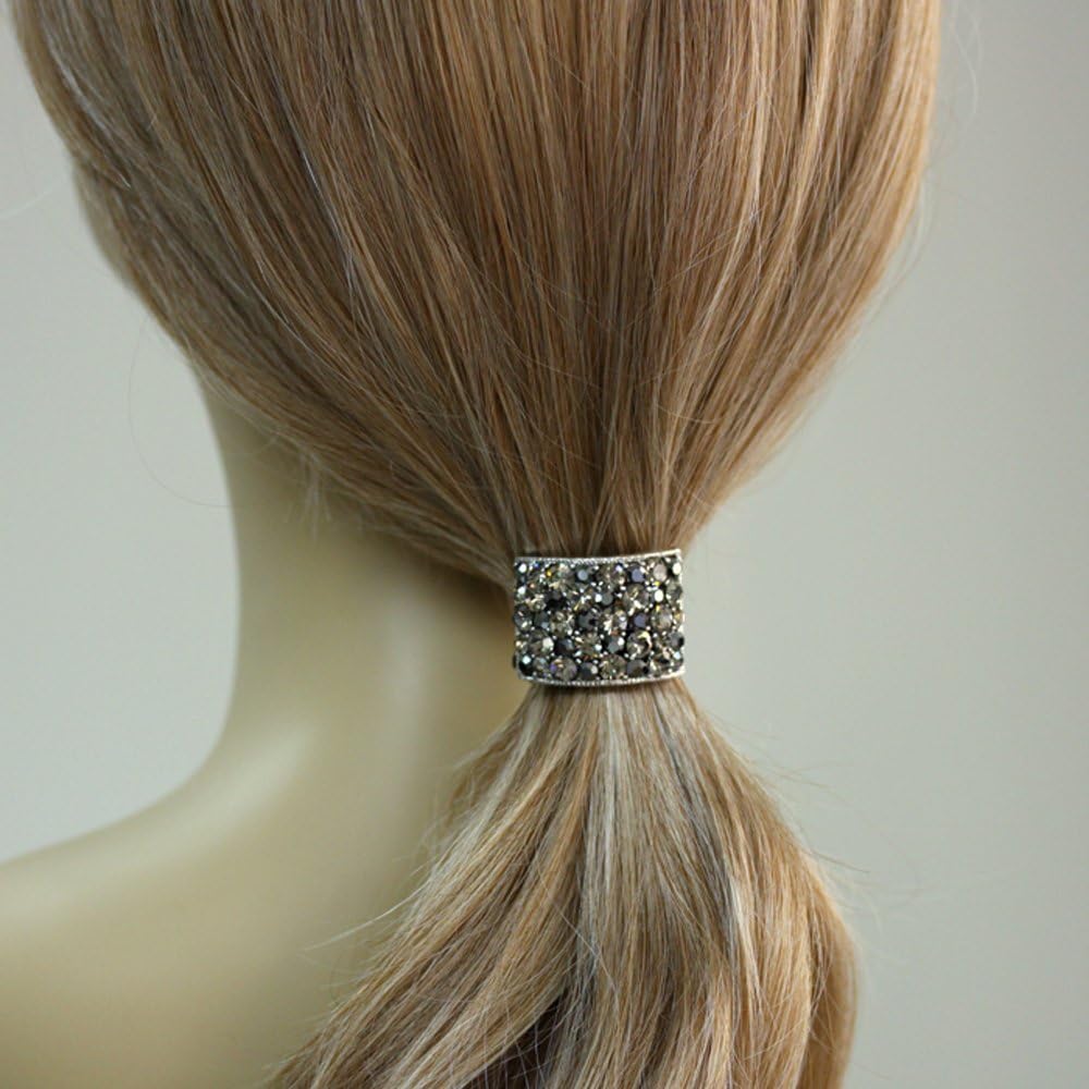 Ponytail Holders for Women Faux Rhinestone Rectangle Hair Ponytail Holders Decorative, Black