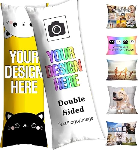 GIFTSDIY Fundas de almohada personalizadas con nombres y fotos para parejas, niños, mascotas, estampado de boda, doble cara, diseño de logotipo,