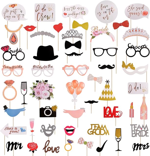 yingd Photo Booth Props, 54pcs Party Wedding Props Kit Funny Bride Selfie Hen Do Bridal Shower Night Game Accessories, Multicolor, One size