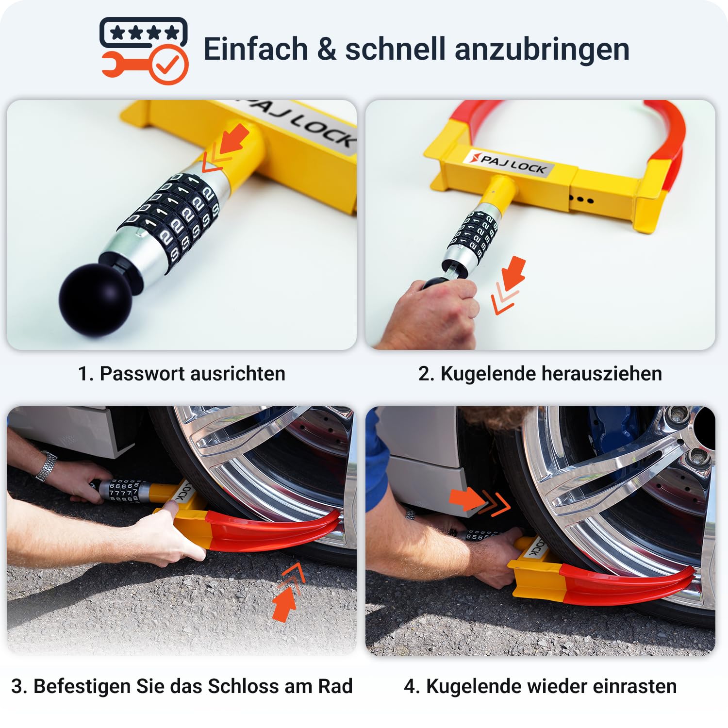 PAJ LOCK - Radkralle - Wegfahrsperre für Autos aller Marken, LKWs, Anhänger, Motorräder, Wohnwagen uvm - anpassbare Diebstahlsicherung - Parkkralle mit Sicherheitsschloss - robuste Parkkralle