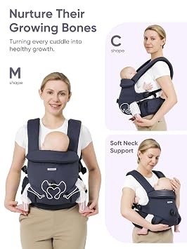 bonoch Baby Carrier Newborn to Toddler - EaseFit Adjust Knob for Baby Hip Healthy Develop, Ergonomic Cotton Infant Carrier Sling, Dual Lock Belt, Storage Bottle Pocket, 3 Bibs, 10-44lbs, Shower Gifts