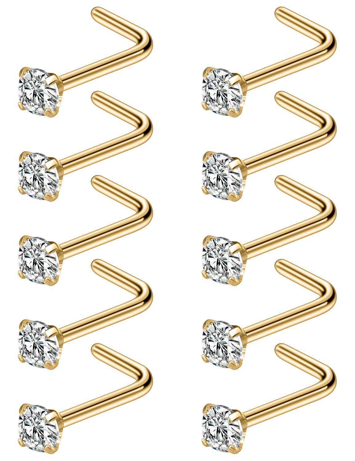 Cisyozi 18G Nose Rings Studs Hypoallergenic Nose Piercings 316L Surgical Steel Silver Nose Rings Set L Shaped Nose Nostril Piercing Jewelry for Women