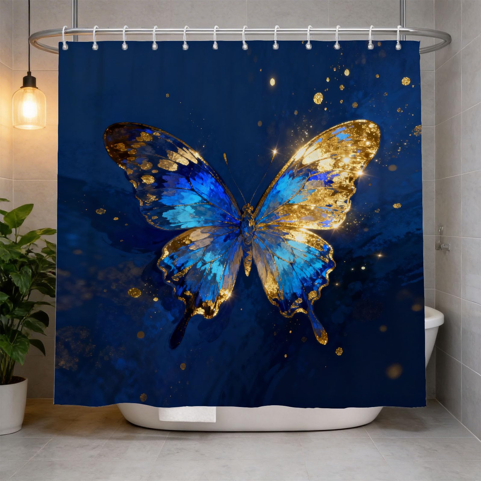 Hongduo 3D Butterfly Shower Curtain for Stalls Bathtubs Starry Sky Bathroom Decor Shower Curtain Set Polyester Fabric Waterproof 180x180cm/71X71 Inch with Hooks