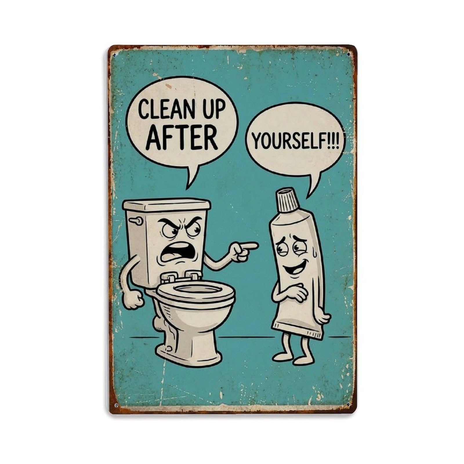 Clean Up After Yourself Funny Vintage Humorous Toilet Metal Tin Sign