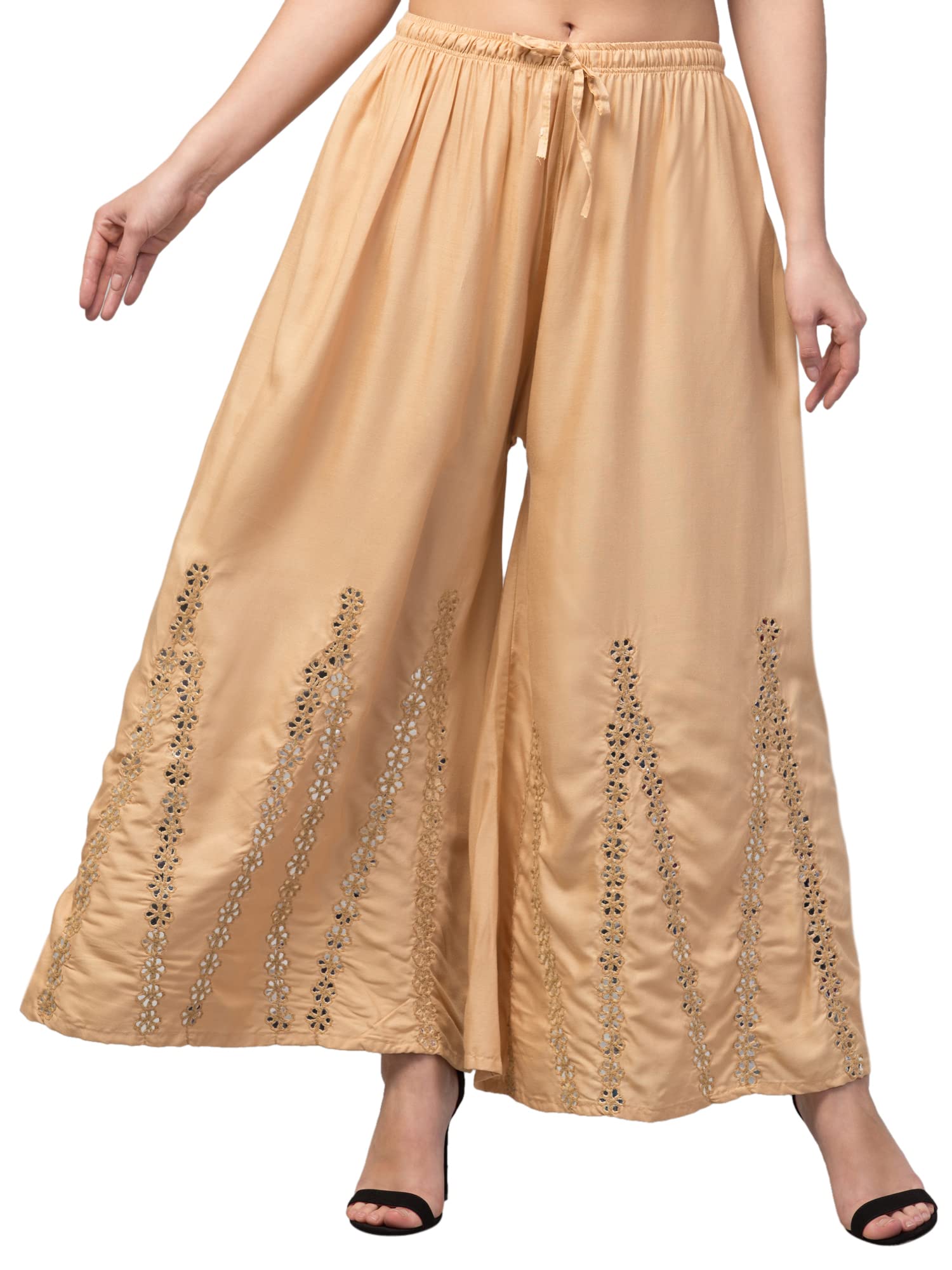 Mirror Rayon Flared Thread Embroidery Sharara Palazzo Pants for Women-image-36