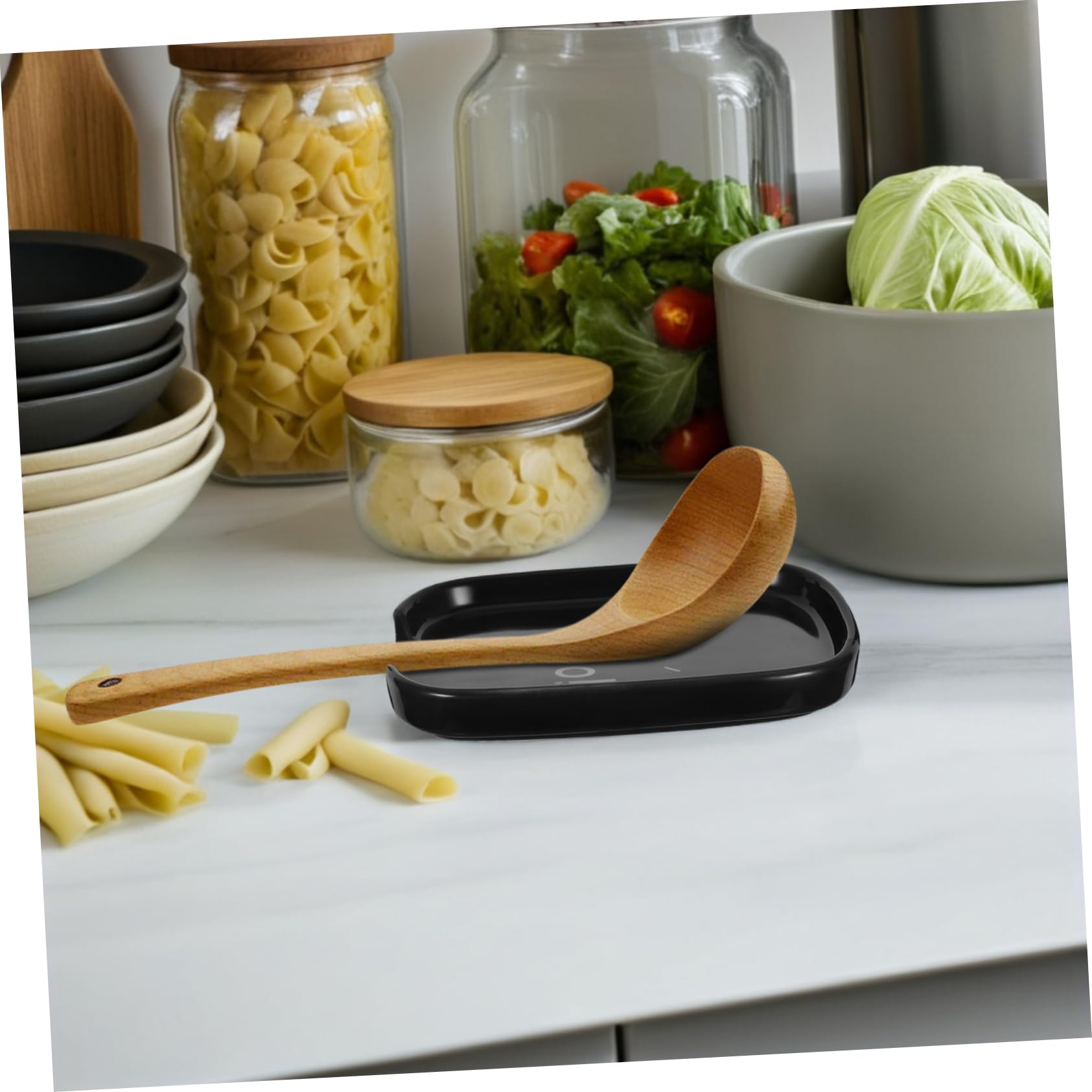 Reposacucharas y Fácil de Limpiar de Cerámica Negro Diseño Ahorrador de Espacio Elegante y Decorativo para Utensilios de Cocina