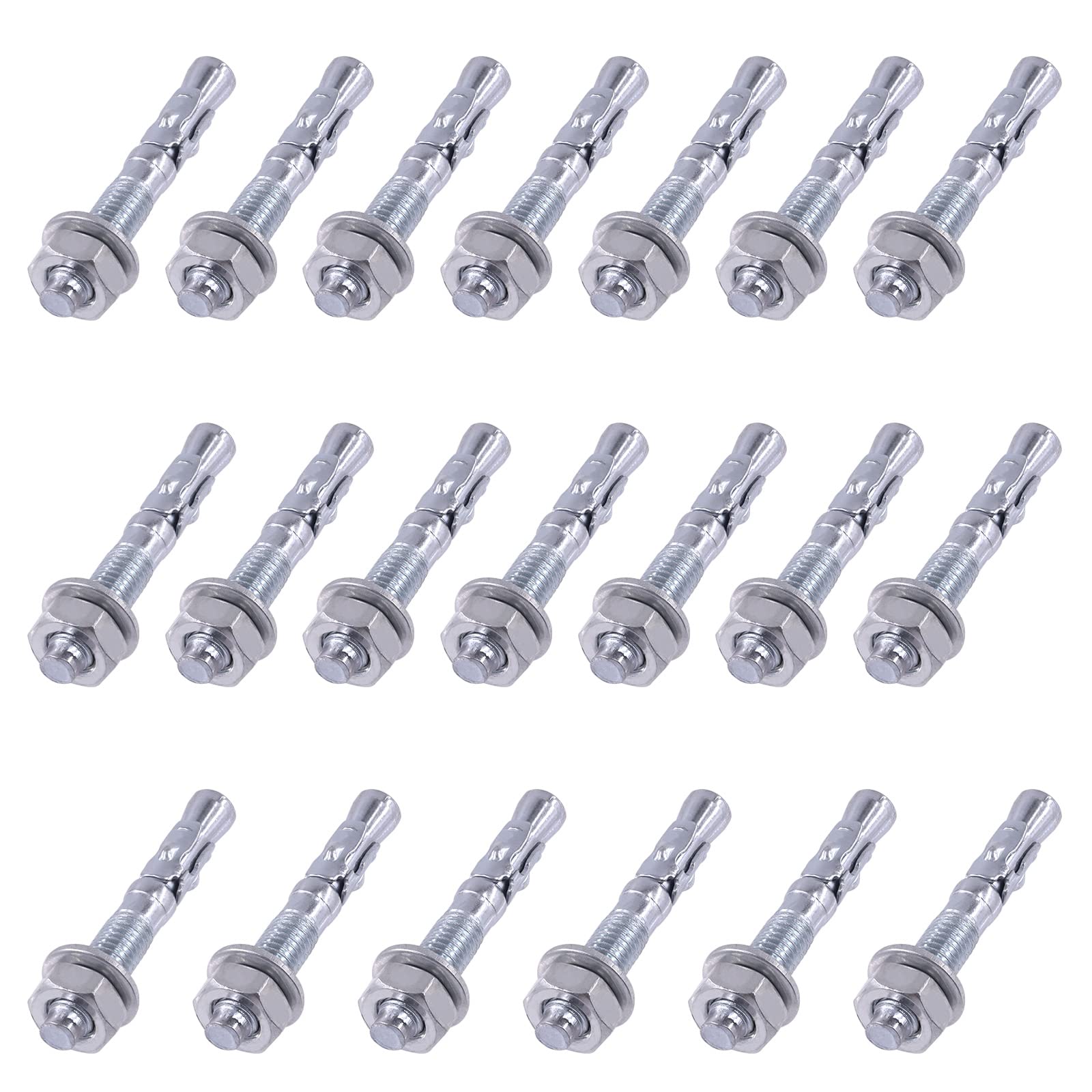 Glarks 20Pcs 3/8" x 2-3/4" Wedge Anchors Zinc Plated Heavy Duty Fastener for Concrete, 3/8" x 2-3/4" (20pcs)