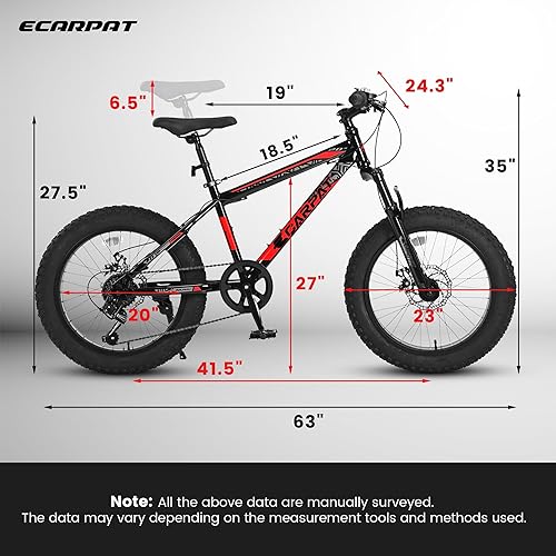 Miniatura 2 de Bicicleta de 20 pulgadas para niños con llanta de neumático gordo de 4" de ancho, bicicletas para niños de 8 a 12 años con frenos de doble disco,