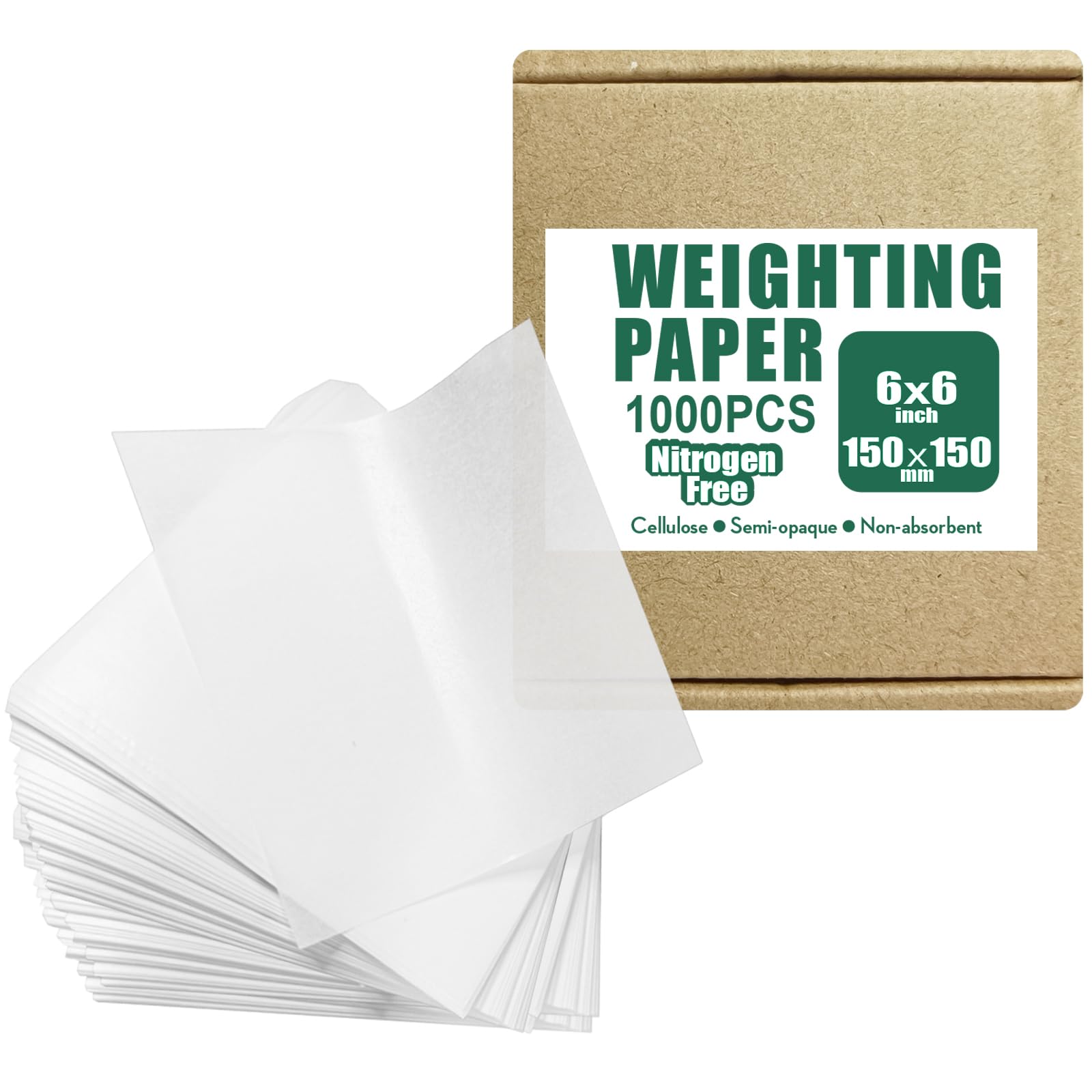 Cellulose Weighing Paper Sheet,Lab Weigh Paper, Nitrogen Free,Non-Absorbing, High-Gloss (6"X6" 1000pcs)-image-9