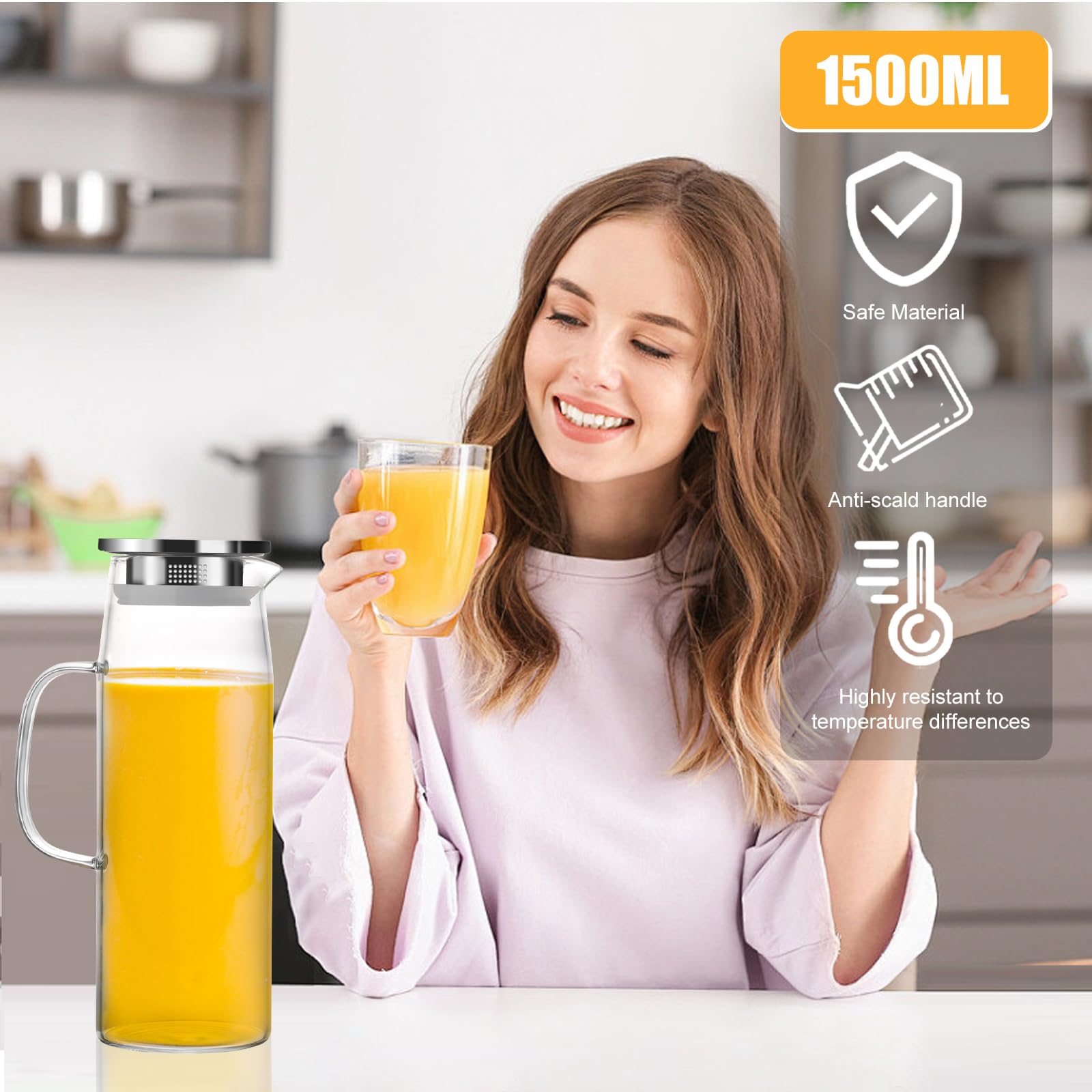 Carafe En Verre Nutabevrd 2,3L Avec Couvercle Et Anse - Pichet à Thé Glacé, Eau, Jus, Vin - Verre Borosilicate