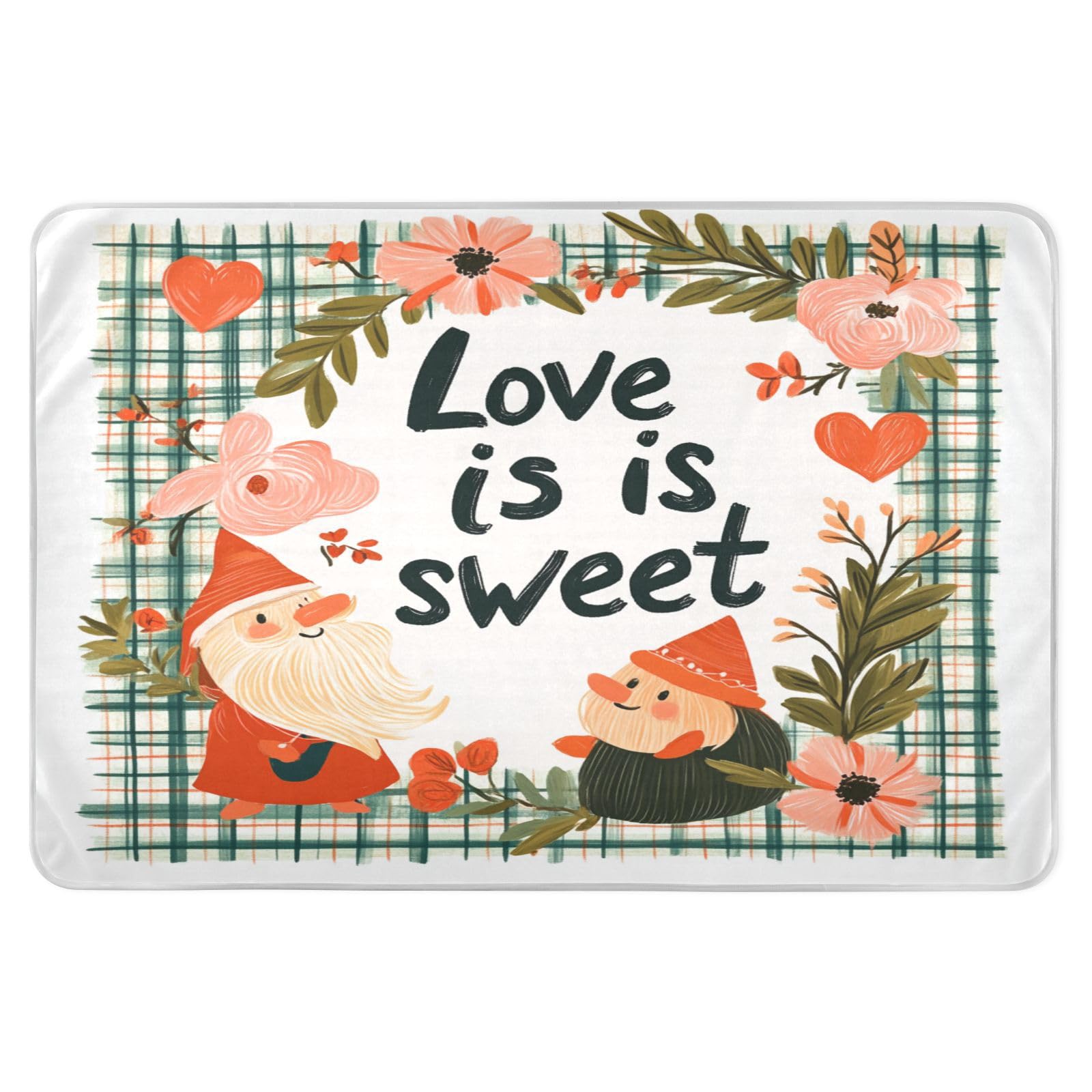 Extra Large Resuable Changing Pad Covers Highly Absorbent Bed Wetting Sheet Anti-Lip Diaper Pads for Infant Toddler 52x34in Valentines Day Floral Leaves Gnome Love is Sweet