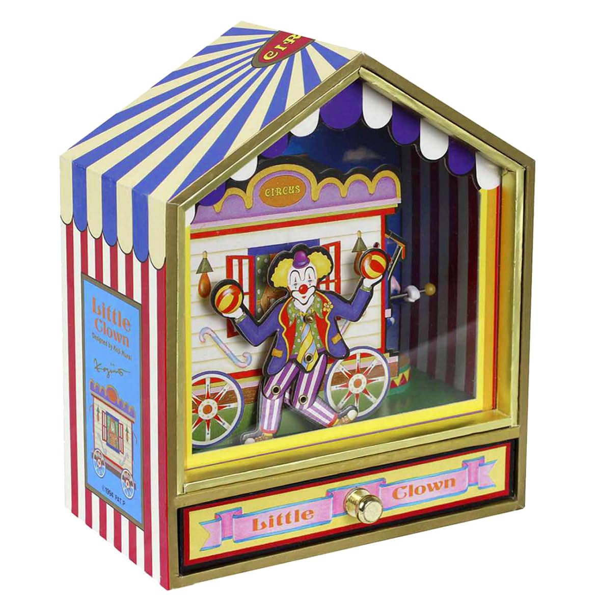 Animierte Spieluhr/Spieldose/Musikdose aus Holz zum Thema Zirkus mit Zwei Clown-Automaten und 18-Ton-Federspielwerk - Der Frühling (Antonio Vivaldi).