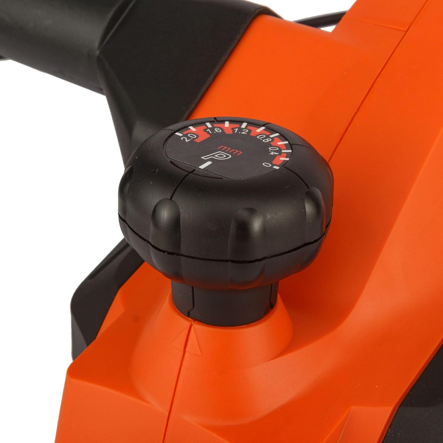 Close-up of the depth adjustment knob on the Black+Decker KW712 planer