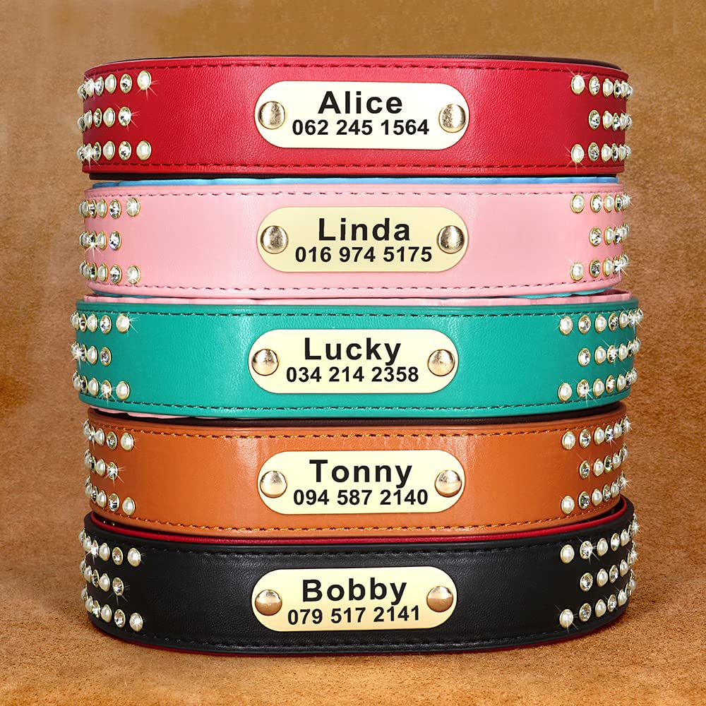 Collare di identificazione per Cani con Strass Bling Collana con collari per Cani Personalizzati con targhetta Collana Morbida Imbottita per Animali Domestici Incisione Gratuita S-2XL