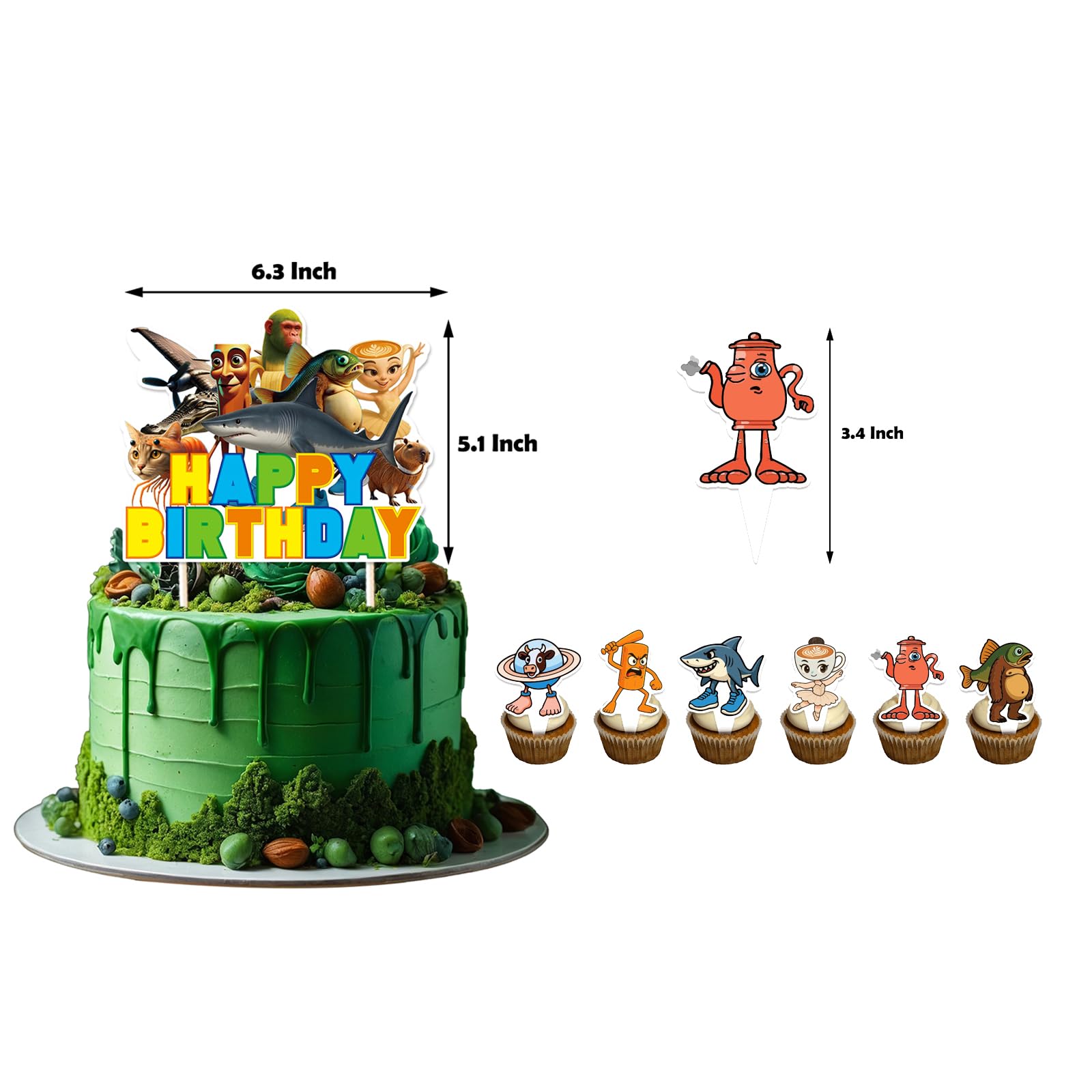 Brainrot Geburtstag Dekoration Set - Banner, Luftballons, Cupcake Topper