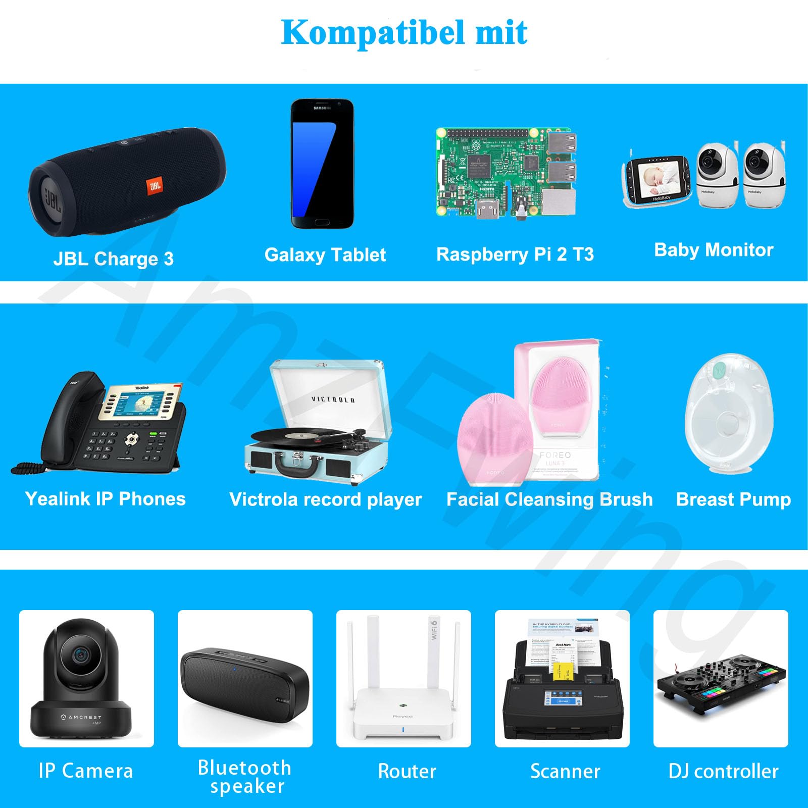 5V Netzteil, AC 100-240V auf DC 5V 3A 2A 1A Adapter, 15W Steckernetzteil. | mit 8 wechselbaren DC Steckern, für TV-Box, Lautsprecher, LED, Babyphone und weitere 5V Geräte Schaltnetz.