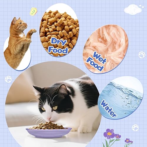 Miniatura 3 de Paquete de 8 cuencos de comida de cerámica para gatos, coloridos cuencos para gatos, aptos para bigotes, platos anchos poco profundos para gatitos,