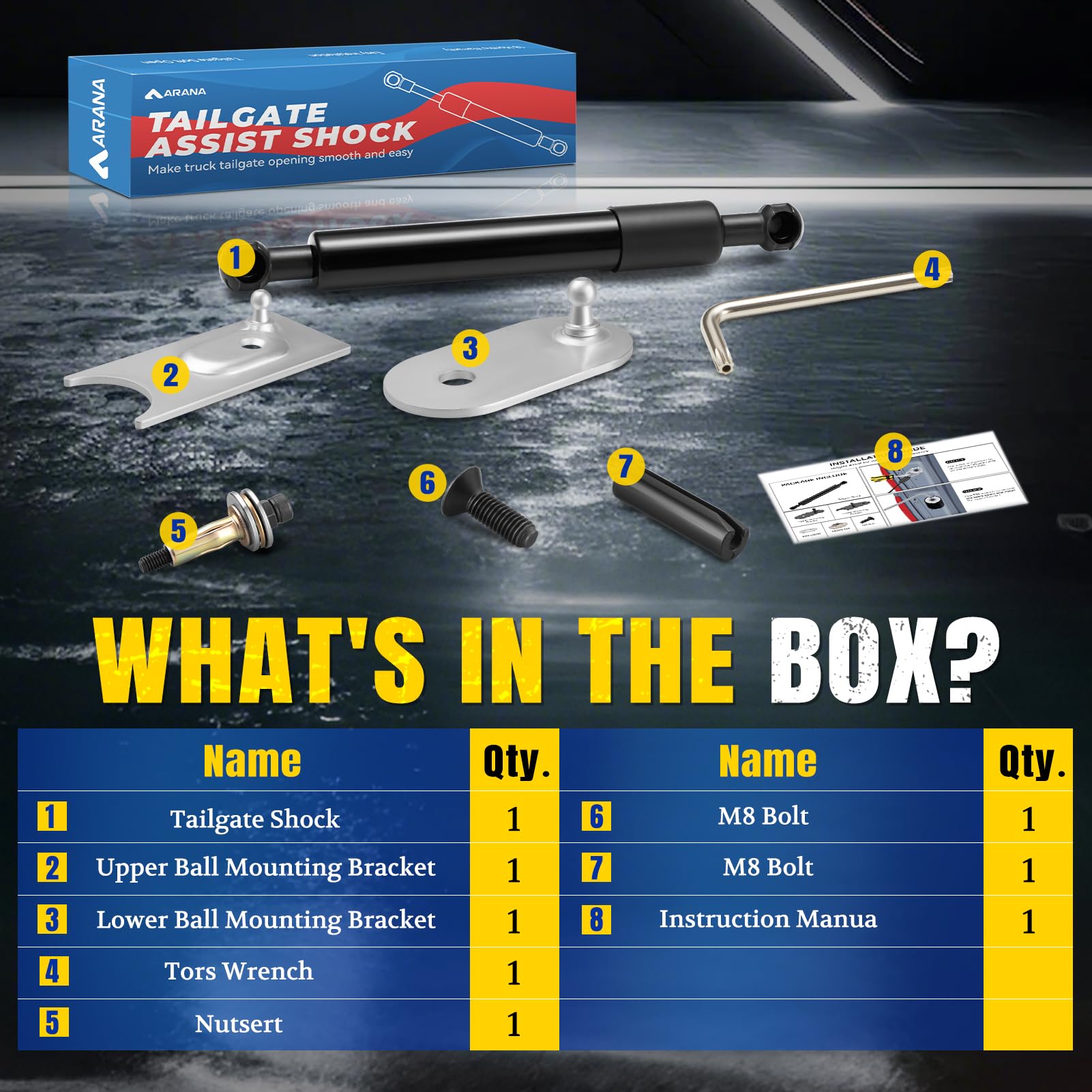ARANA Tailgate Assist Shock for Dodge Ram 1500 2500 3500 2009-2025, Tail gate Slow Drop Accessories Damper Kit for RAM 1500 2500 3500(All Tools Provided)