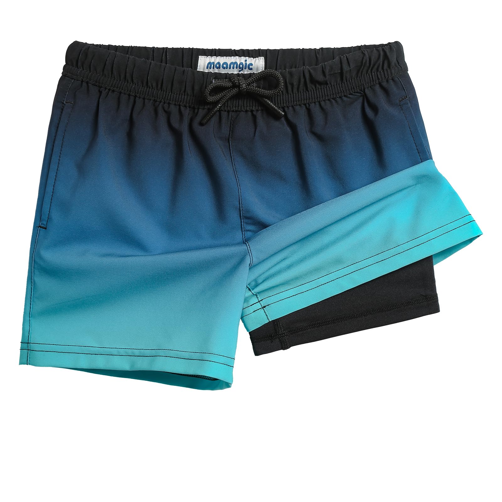 MaaMgic Jungen-Badeshorts, 2-in-1-Boxershorts, Kompressionsfutter, Kleinkind-Badehose, dehnbar, schnell trocknend, Anti-Scheuer-Badeanzüge mit Taschen