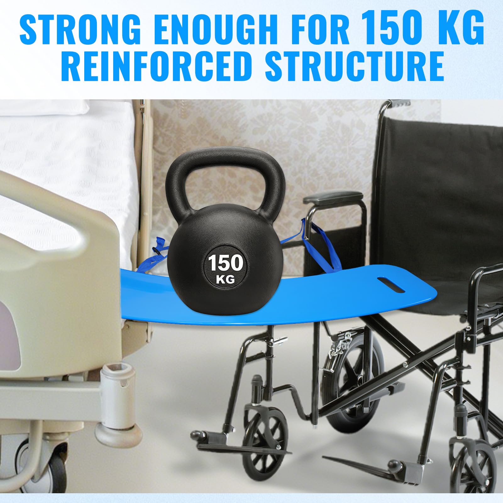 Slide Transfer Board – Transferencia de pacientes de silla de ruedas a cama, inodoro, bañera y coche – Con práctica asa (azul)