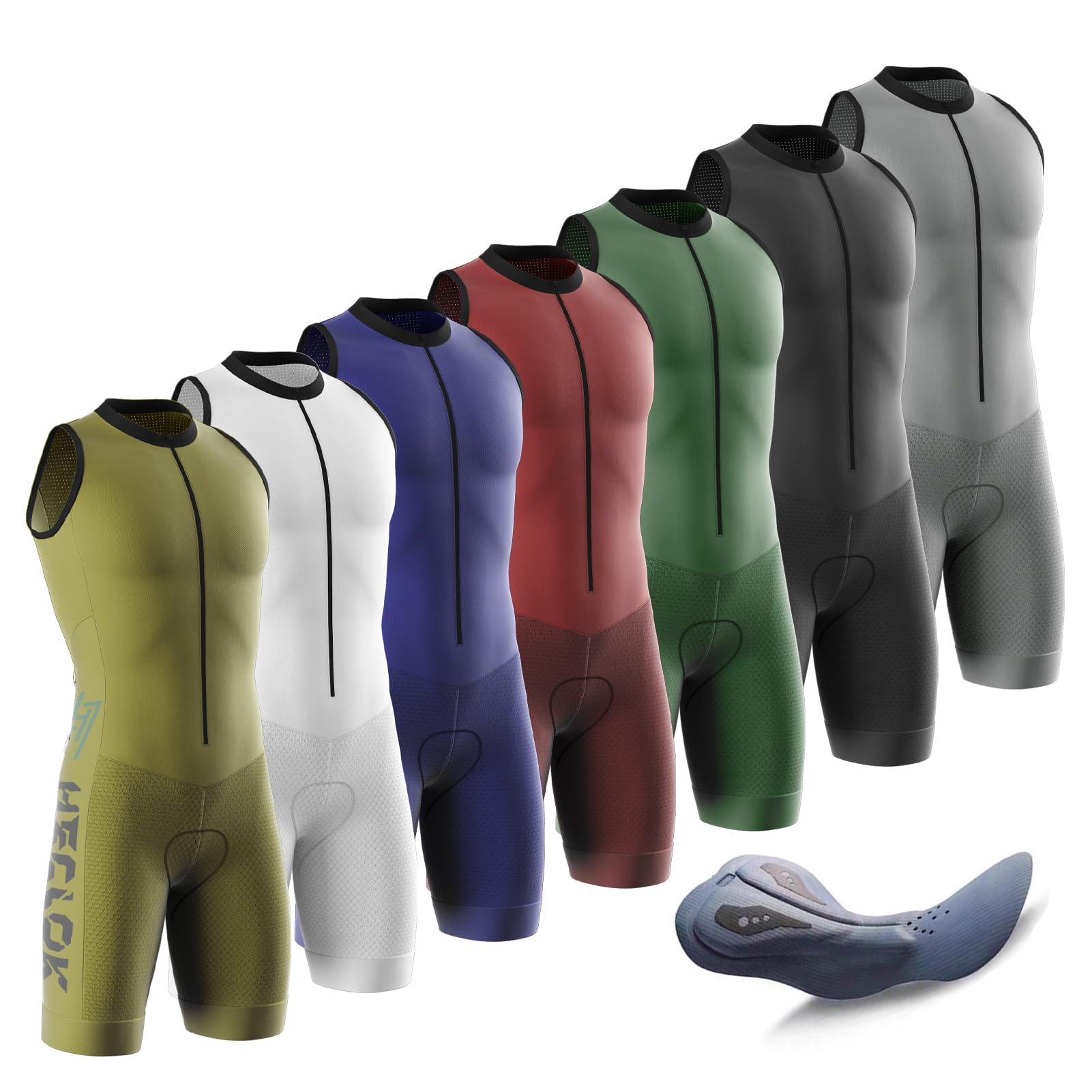 Mens One-Piece Trisuits with 3 Pockets,Sleeveless Tri Suit Men Triathlon Suit,Competition Professional Padded