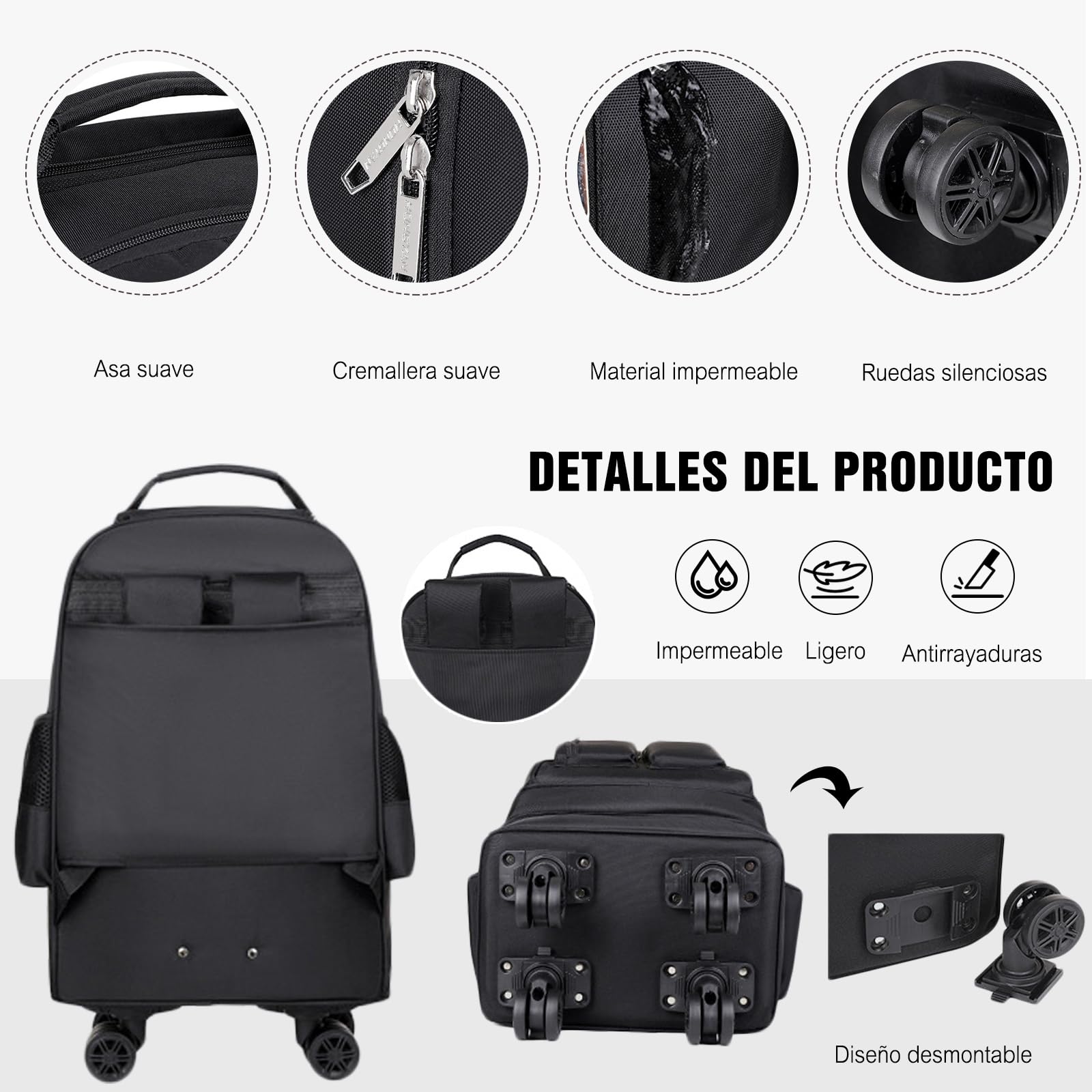 FANDARE 35L Trolleys para portátiles Maletín para 15.6 Pulgadas laptop 2 en 1 Mochila con ruedas Trolley de viaje Bolsa con Ruedas Hombre Maletines Bolso para Negocio Trabajo Universidad Maestra