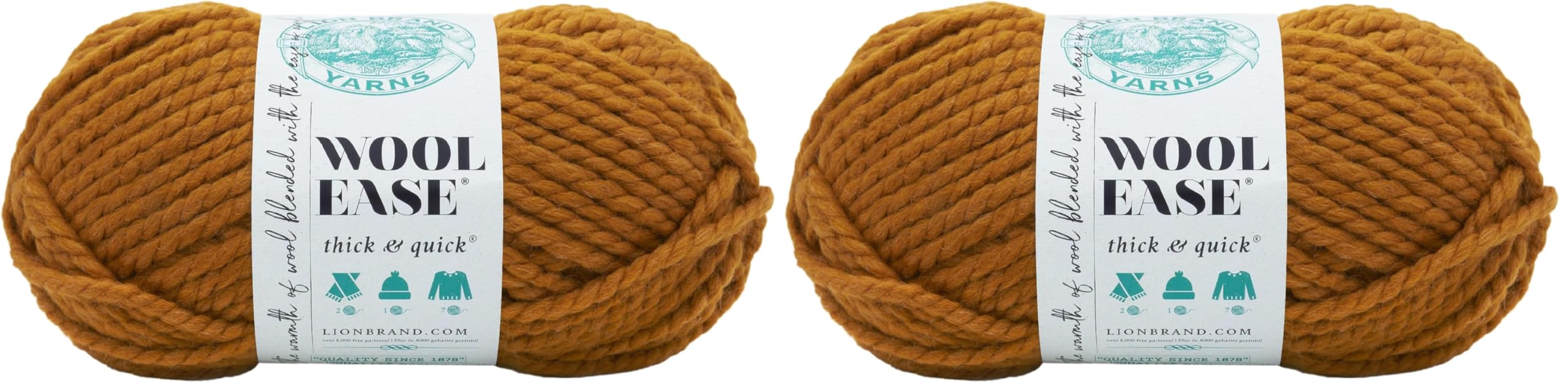 (1 Skein) Lion Brand Yarn Wool-Ease Thick &amp; Quick Bulky Yarn, Butterscotch, 261 Foot (Pack of 2)