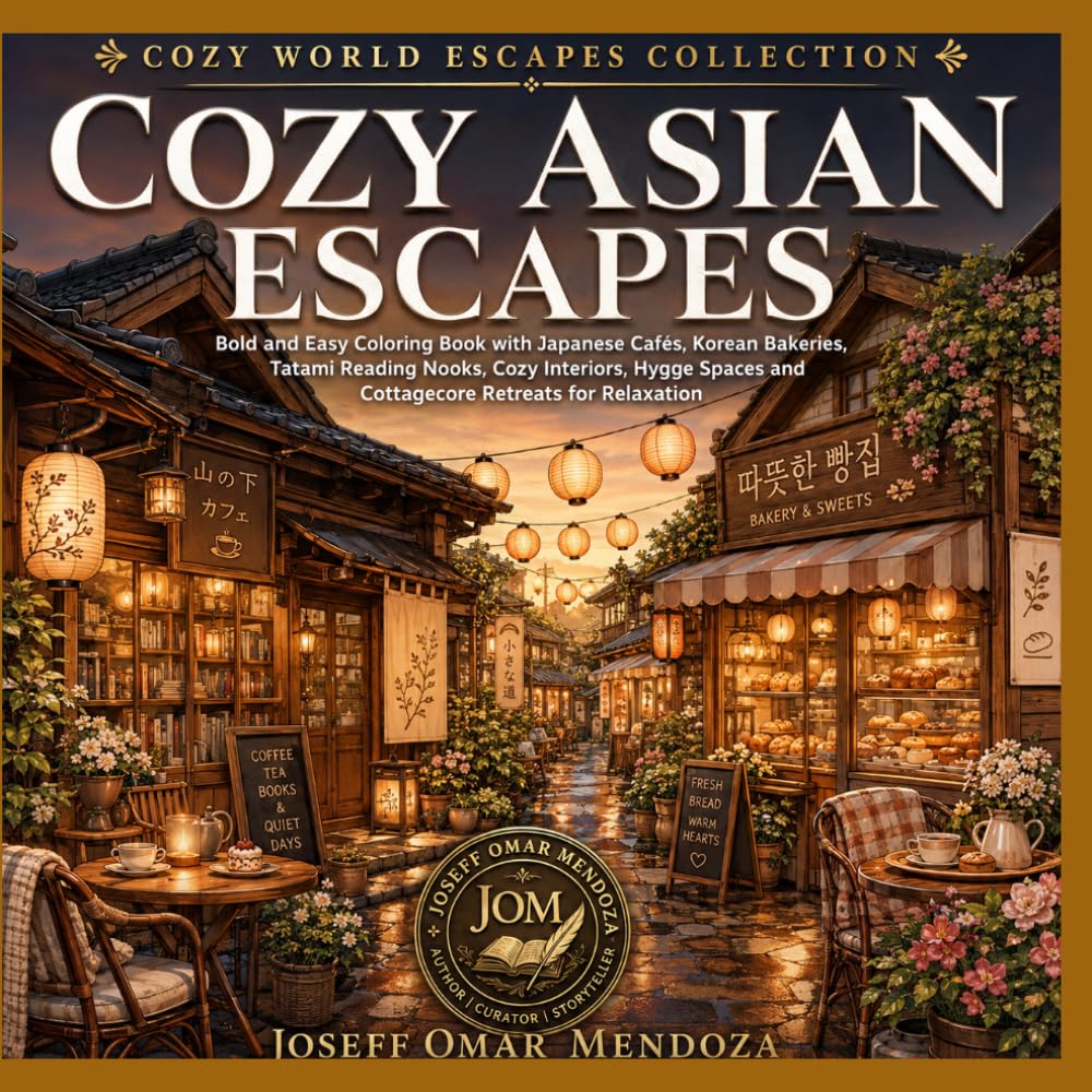 Cozy Asian Escapes: Bold and Easy Coloring Book Featuring Japanese Cafés, Korean Bakeries, Tatami Reading Nooks, Cozy Interiors, Hygge & Cottagecore Escapes (Cozy World Escapes Collection)