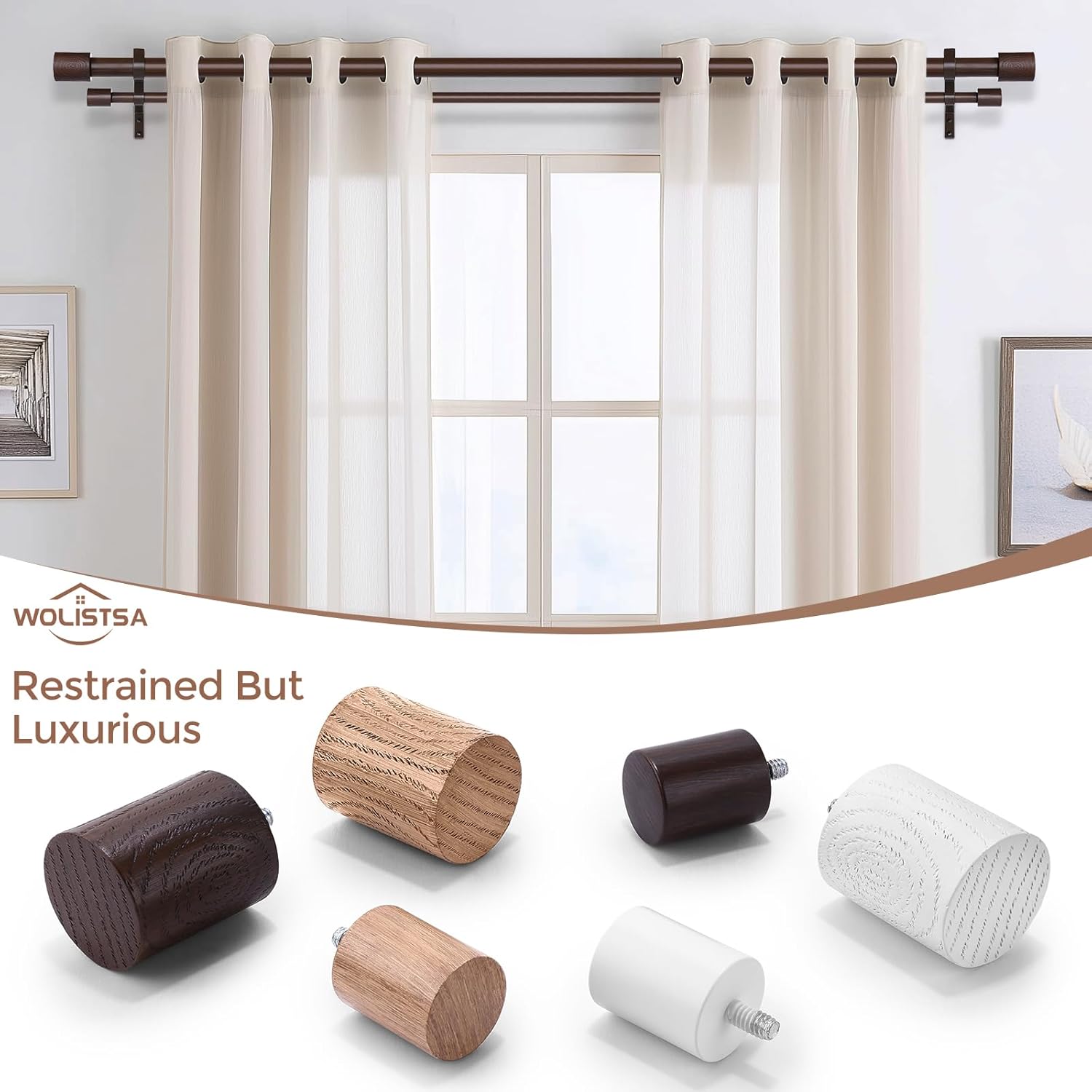 Walnut Wood Double Curtain Rod, Boho Decorative Extra Long Dual Curtain Rod 120 to 170 Inch, 1 Inch Adjustable Heavy Duty Rustic Farmhouse Spliced Drapery Rods, Modern Walnut Wood Grain Design