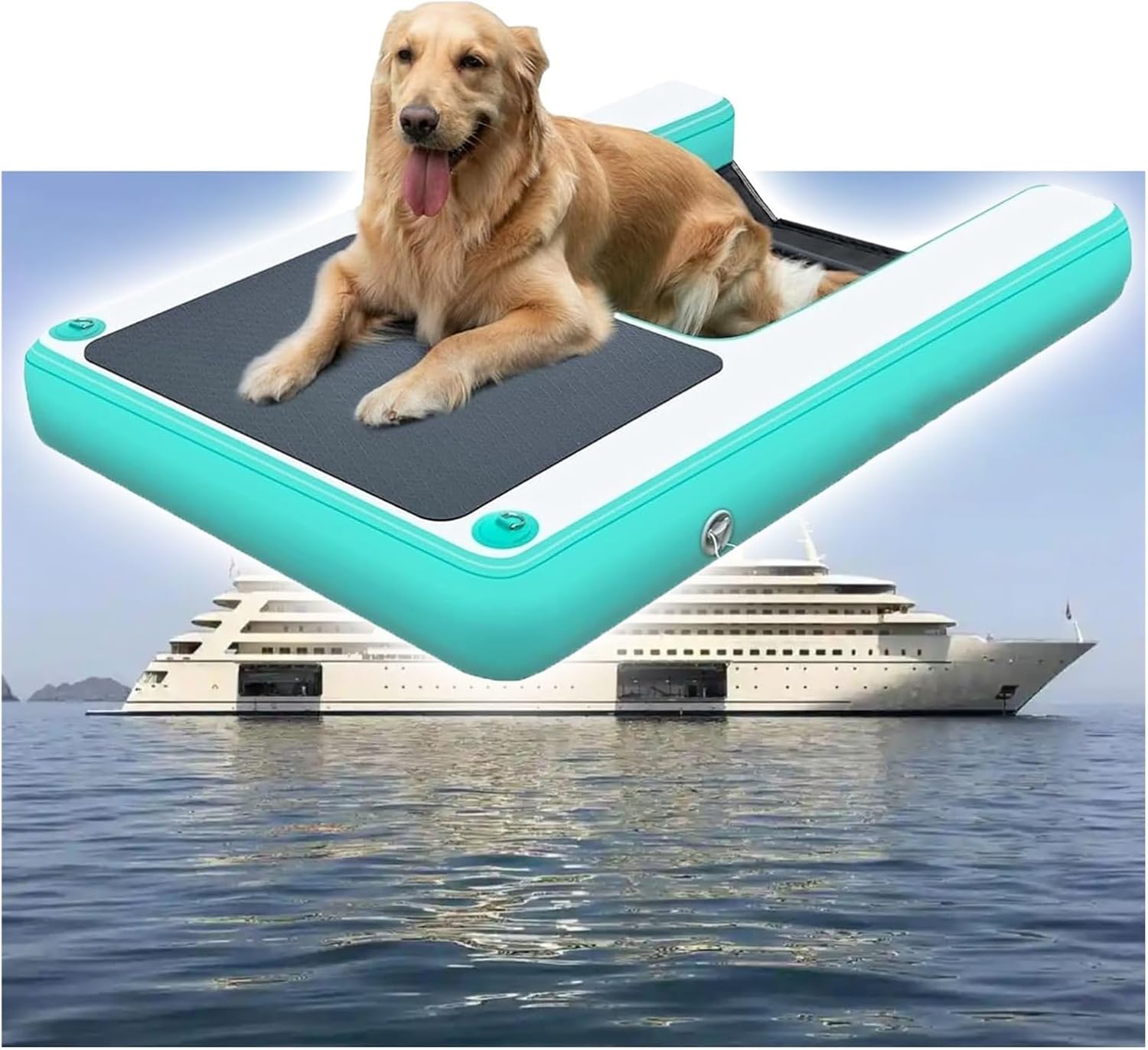 HAIXHX Dog Boat Ramp with Step, 3.3x4.9x0.3 Ft Inflatable Dogs Ladder for Above Ground Pool, Portable Floating Dog Water Ramps with EVA Non-Slip EVA Pad, Foldable(Green)