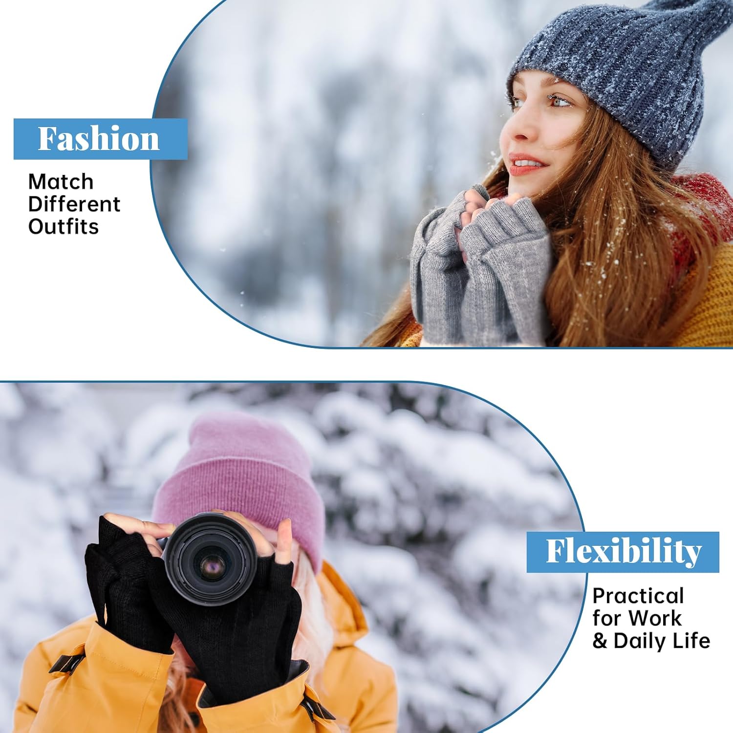 Pleneal Winter Fingerless Gloves for Women Men - Women's Winter Gloves, Convertible Half Finger Knit Gloves for Cold Weather - Image 6