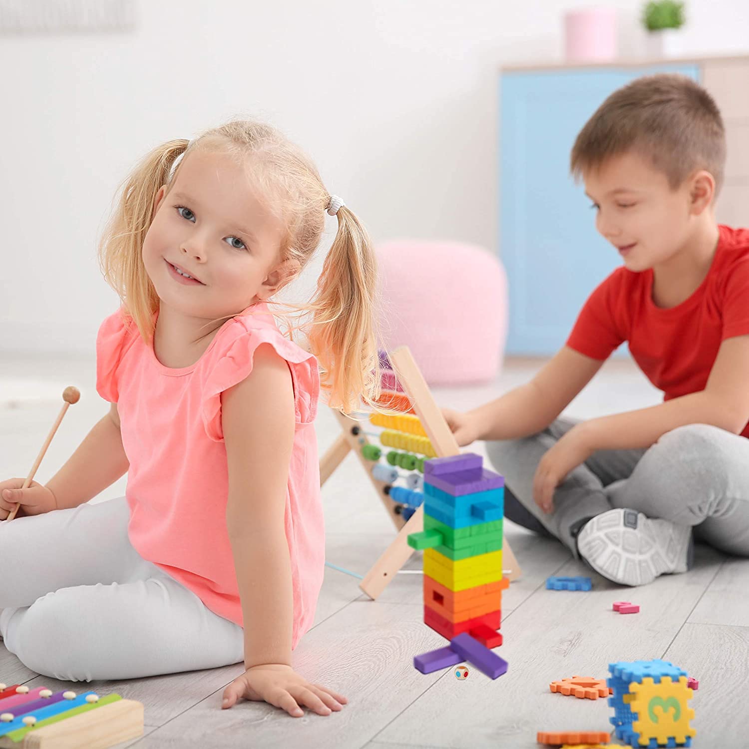 Kolorowa wieża kołysająca, kolorowa drewniana wieża do układania w stos, drewniana gra planszowa, klasyczna zabawka edukacyjna, klocki do układania w stos, zabawa rodzinna, klasyczne gry dla całej