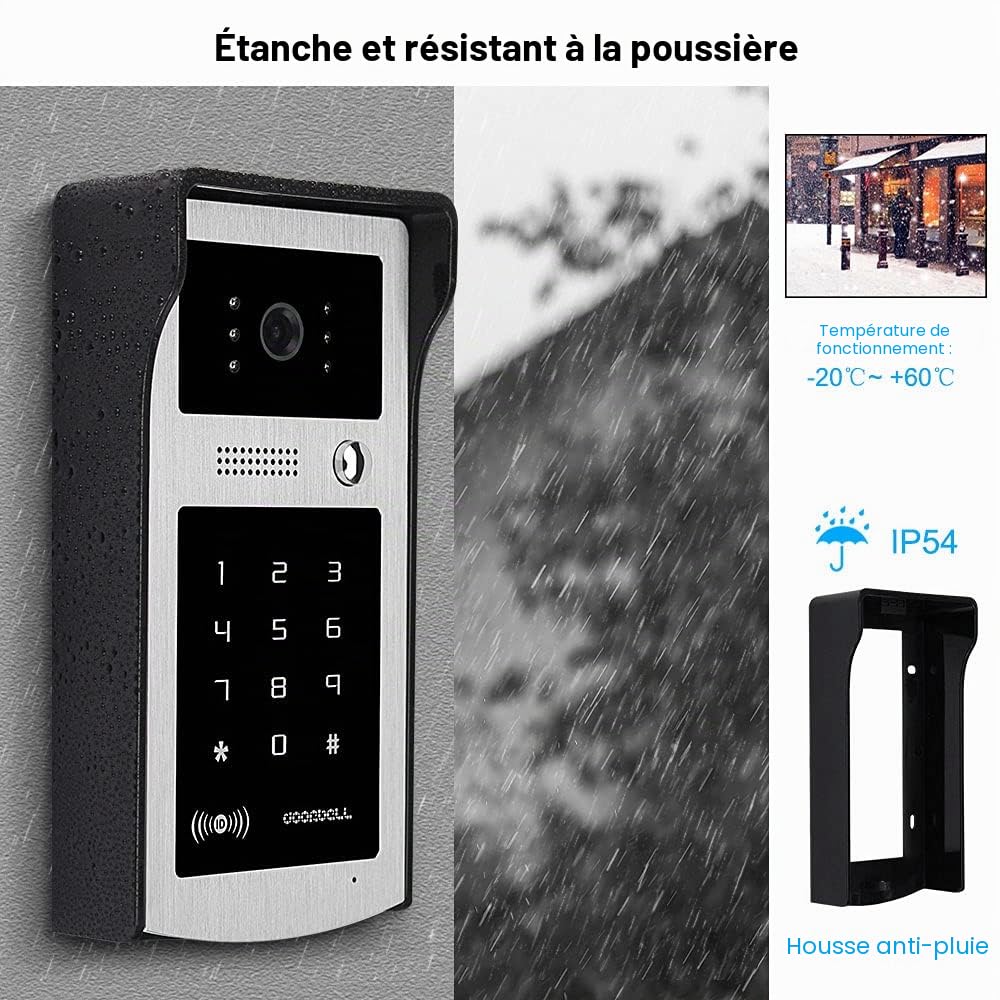 7" Couleur Filaire Vidéo Porte Téléphone RFID Caméra Vidéo Sonnette Système d'Interphone pour Les Appartements à Domicile Carte de Soutien Déverrouillage de Mot de Passe