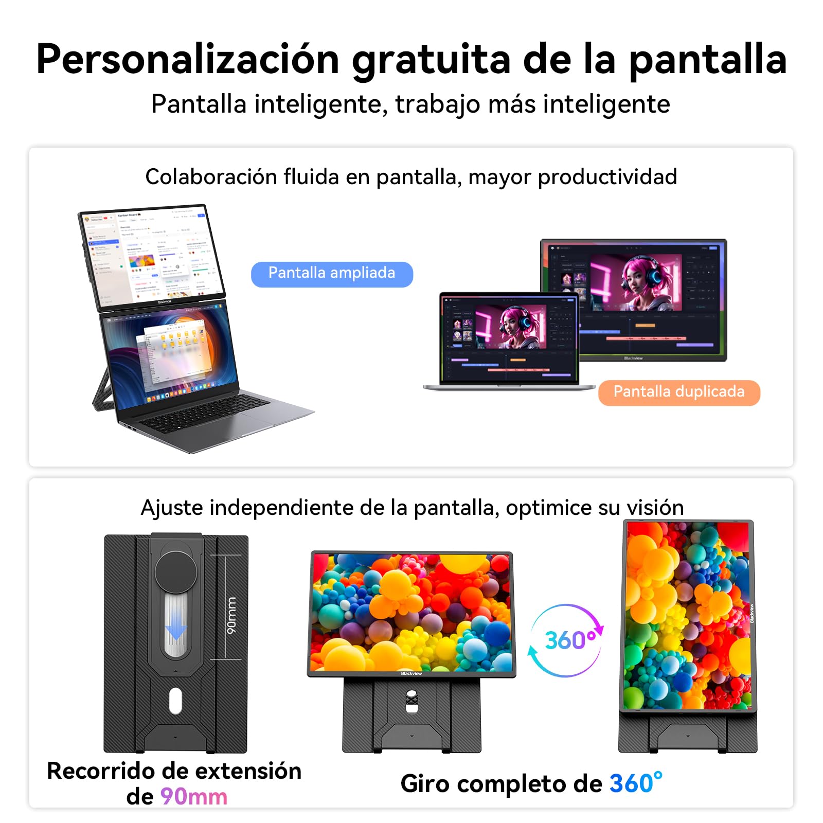 Blackview Monitor Portátil Ultra Delgado FHD 1200P, Soporte Magnético Rotativo 360°, Pantalla Extendida Laptop para Viaje & Oficina, Plug & Play - Compatible con Windows/Mac/PC/PS5