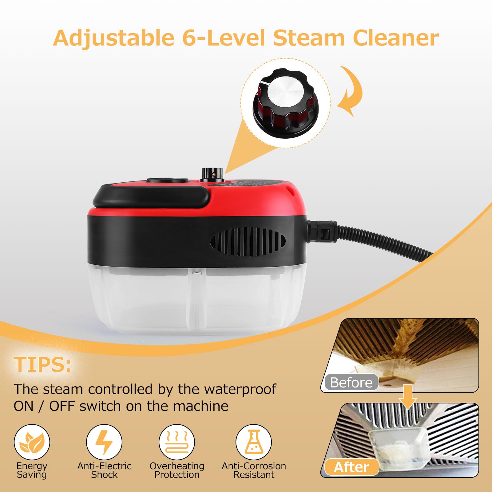 Amazon | 2500W ハンドヘルドスチームクリーナー 高温加圧スチーム洗浄