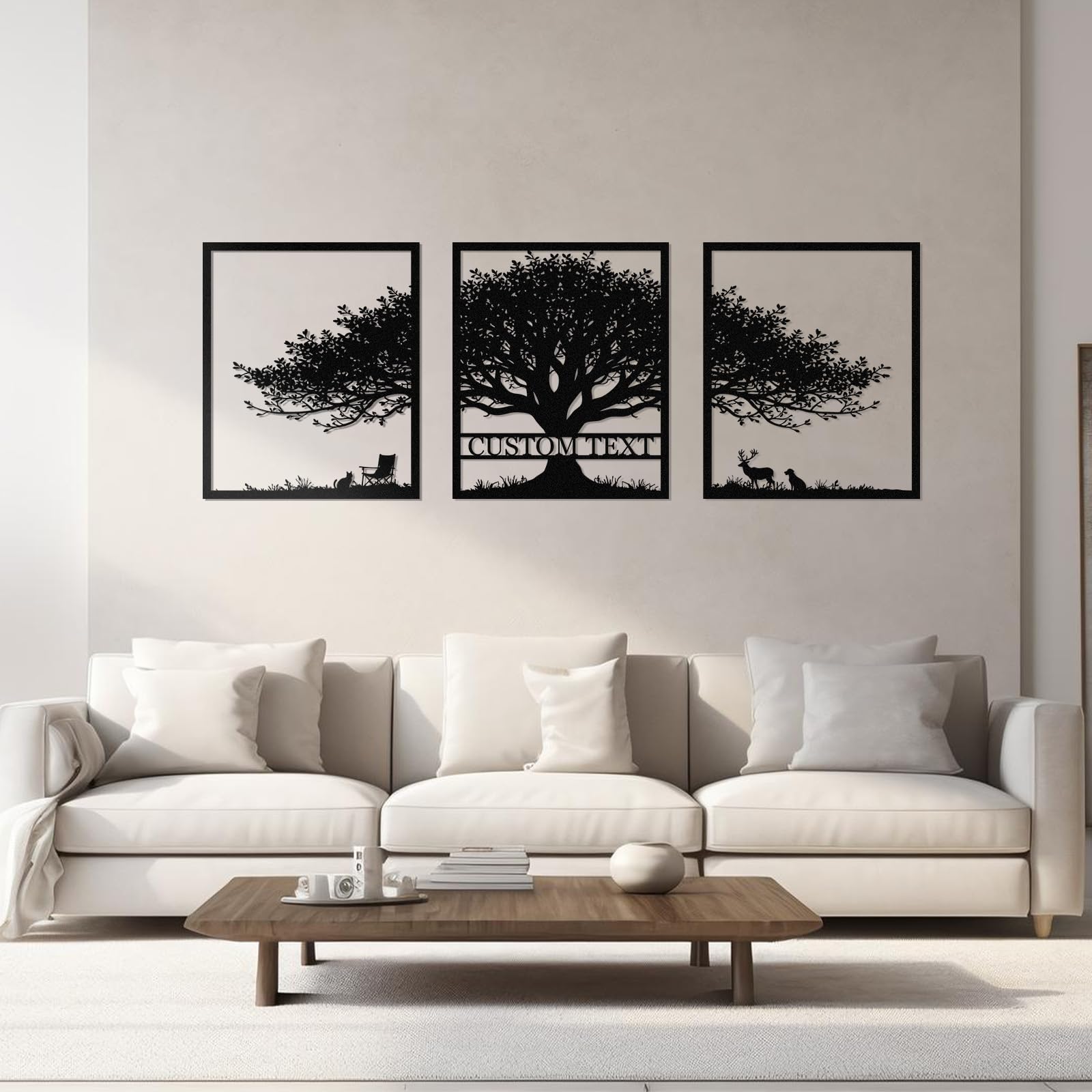 Duckbe Decoración de pared de metal personalizada, 3 letreros de metal, arte de pared de árbol de la vida, esculturas de pared de árbol genealógico, letrero de nombre personalizado para el hogar,