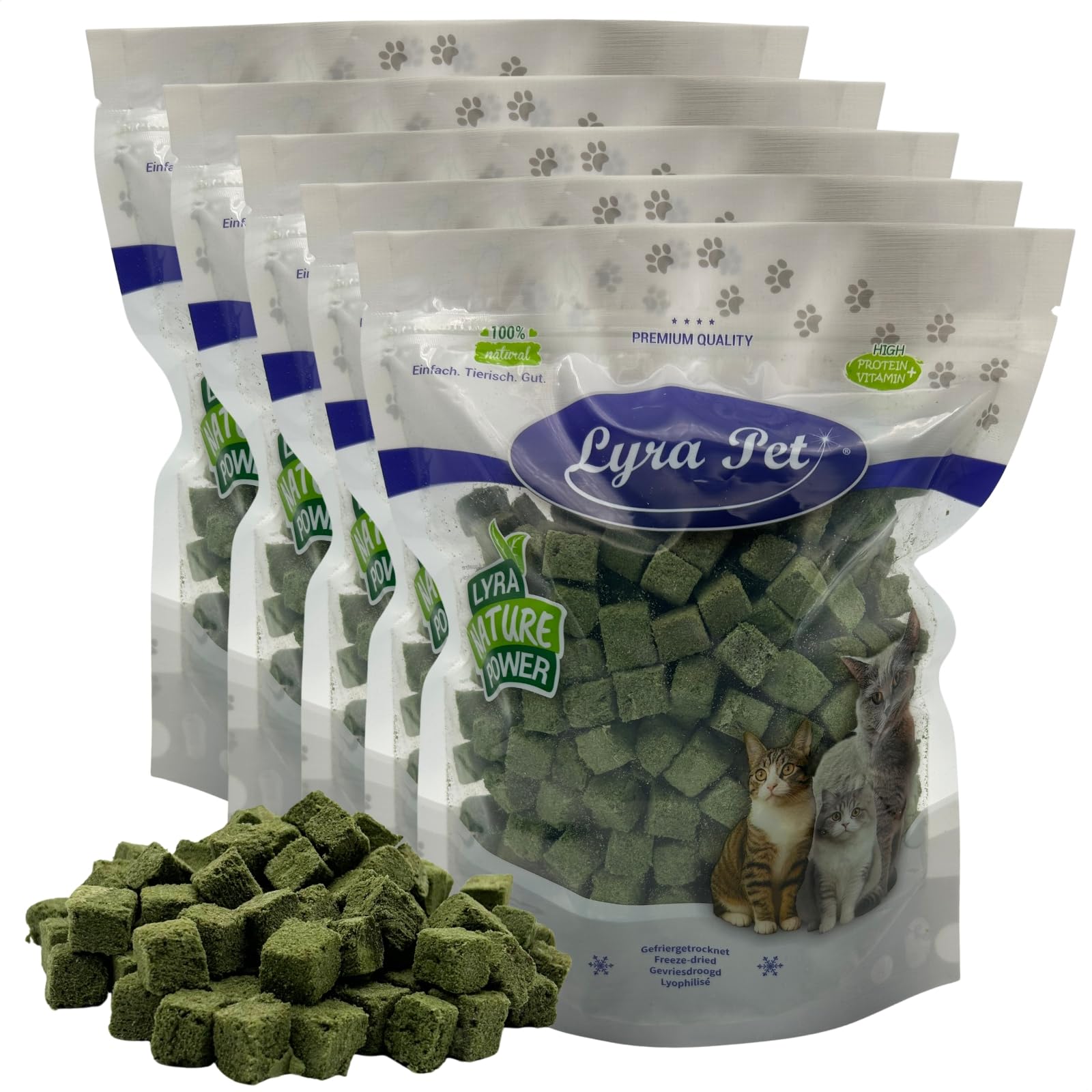 Lyra Pet® 1 kg (5x200g) Katzengraswürfel gefriergetrocknet Snack für Katzen | Mit Huhn & Gerstengras - Getreidefrei & verdauungsfördernd - Ideal auch für Kitten & Senioren - Vitalstoffreiche Belohnung