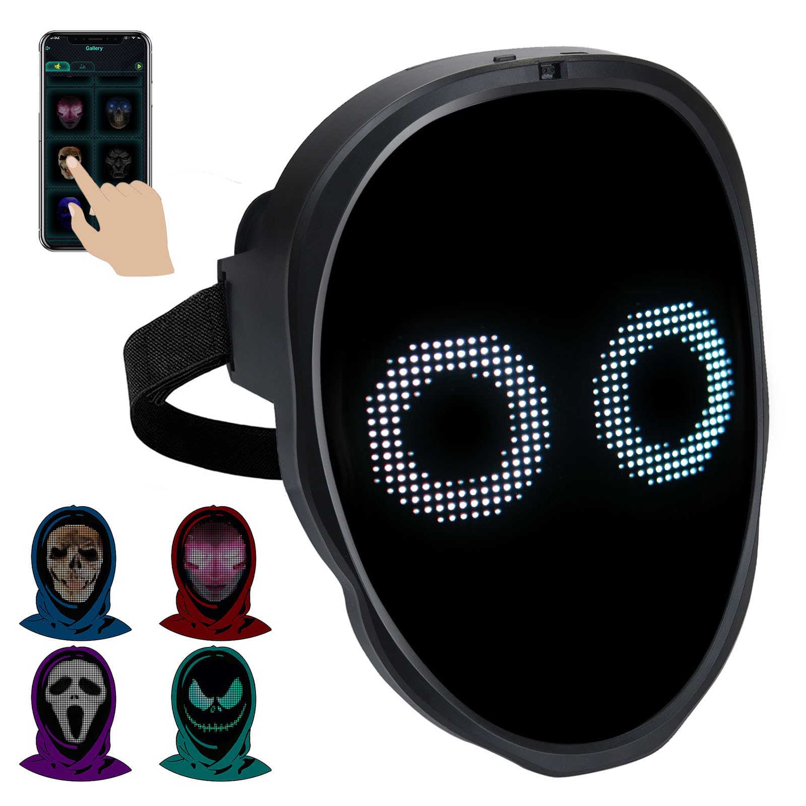 AINSKO Programmable LED Mask-APP Bluetooth Customizable Light-Up Face Mask for Festivals Parties Raves Cosplay Christmas Gift