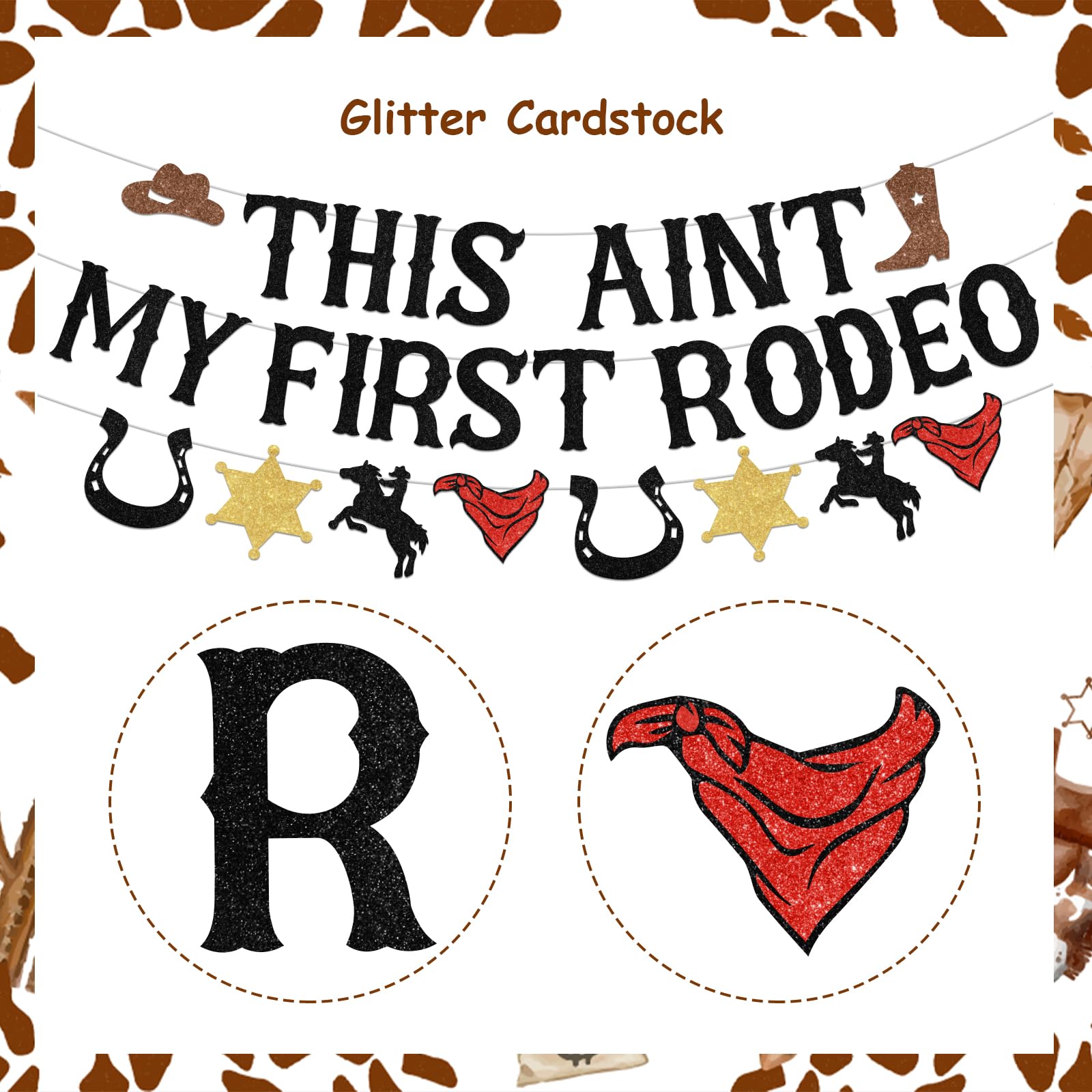 INNORU My 2nd Rodeo Banner, Ca. 1,9 M – Cowboy/Cowgirl Thema Für 2. Geburtstag, Schwarzer Glitzer