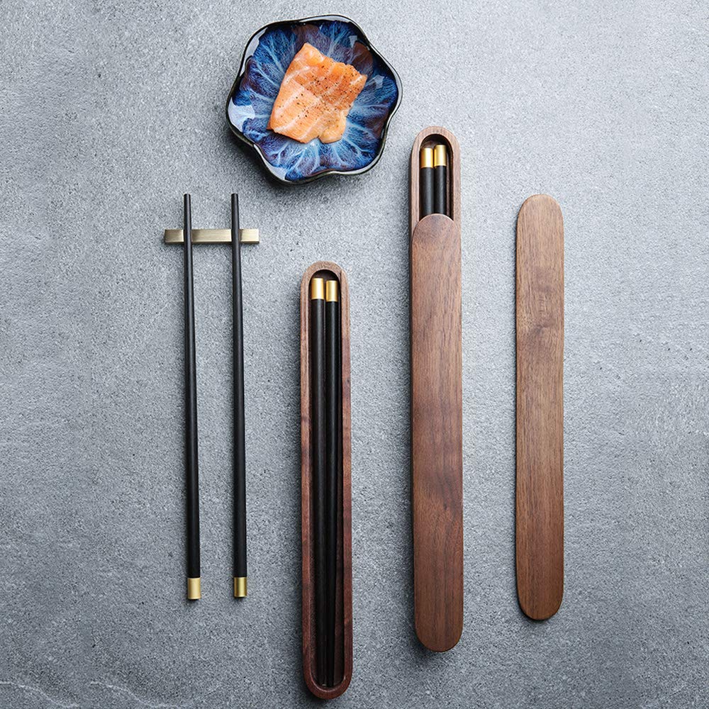 Wiederverwendbares japanisches Essstäbchen-Set aus Holz, Reise-Essstäbchen mit Etui, wiederverwendbares chinesisches koreanisches tragbares Essstäbchen-Utensil, spülmaschinenfest, Sushi-Essstäbchen