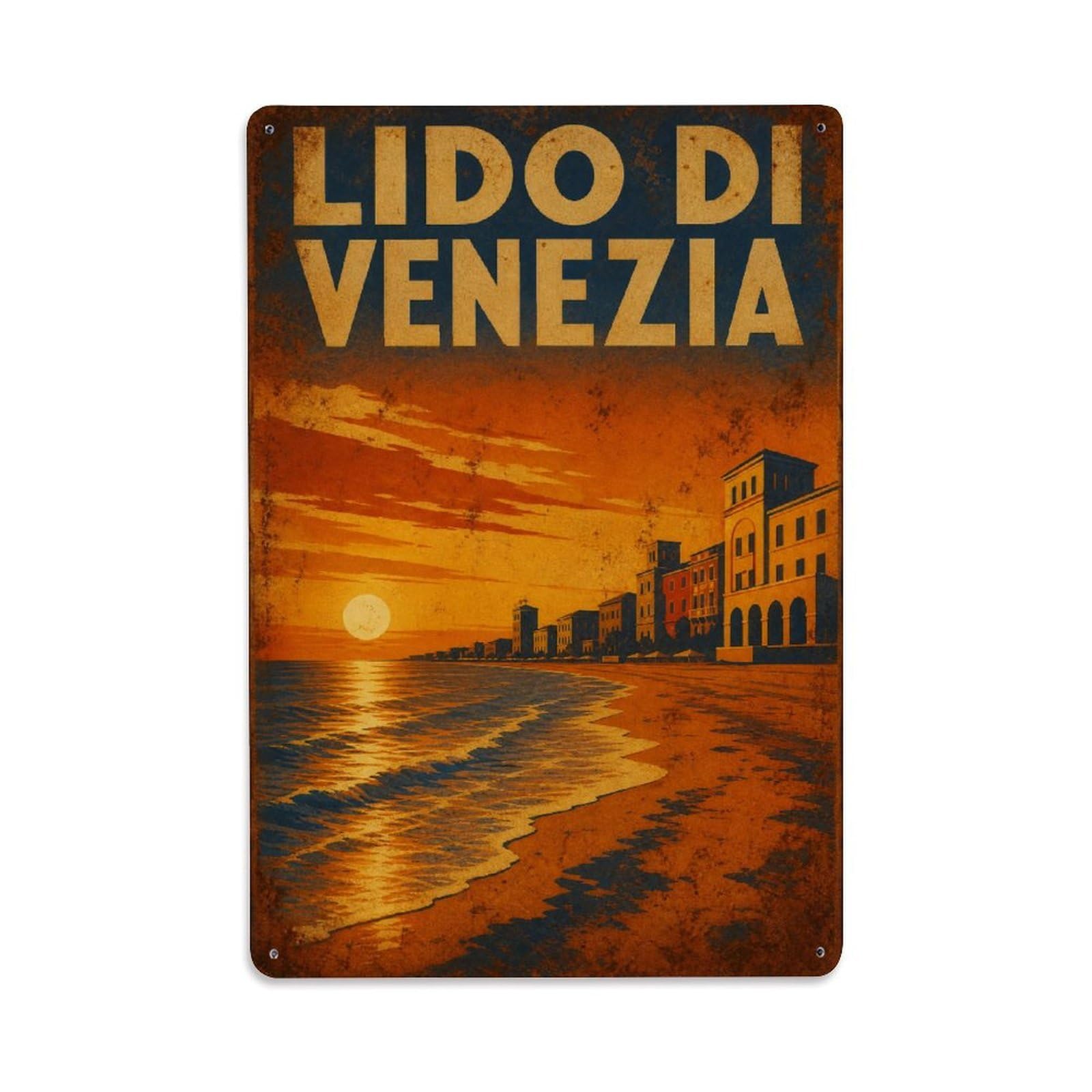 Huiyhb 8X12inch(20X30cm) Vintage Travel Lido Venezia Golden Hour Beach Italy Metal Tin Sign