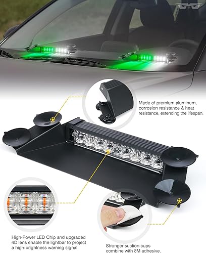 Miniatura 3 de LUMENIX Luces estroboscópicas LED blancas y verdes de emergencia de aluminio de alta intensidad para advertencia de tráfico, barra de luz