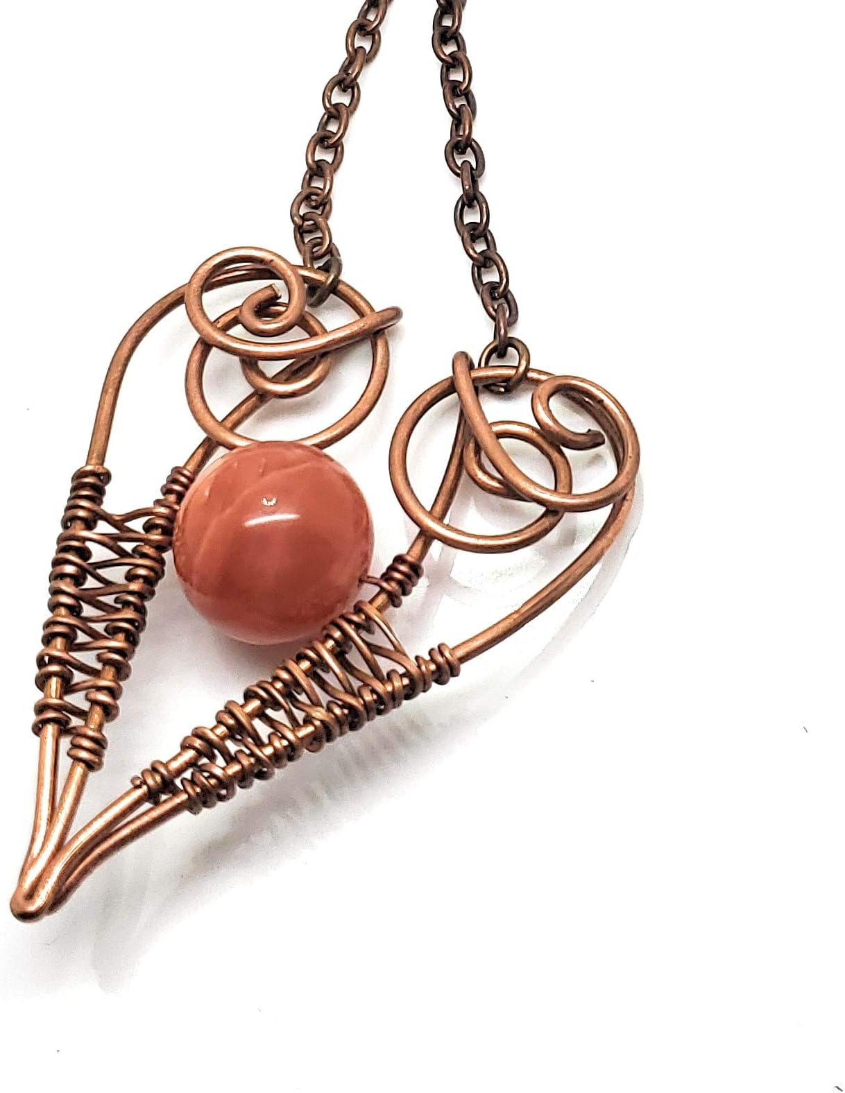 Red Agate Double Weave Heart Necklace Copper Wire