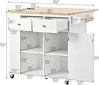 Vista 113 de LUMISOL Carrito de isla de cocina con ruedas de bloqueo con 2 cajones y 4 gabinetes, isla de cocina rodante con estantes ajustables, mesa de madera