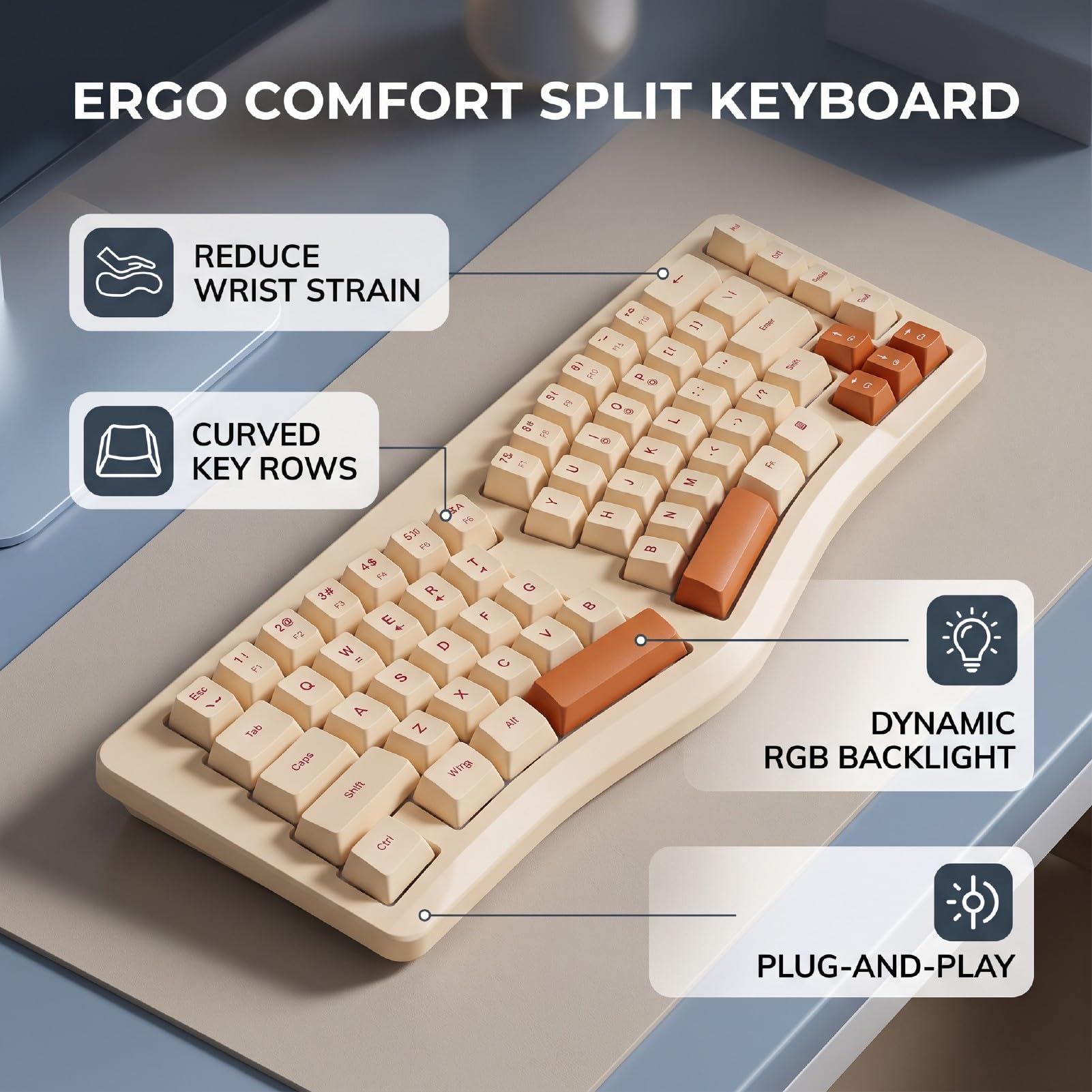 Sxhlseller Cavo USB Tastiera Ergonomica Divisa con 69 Tasti