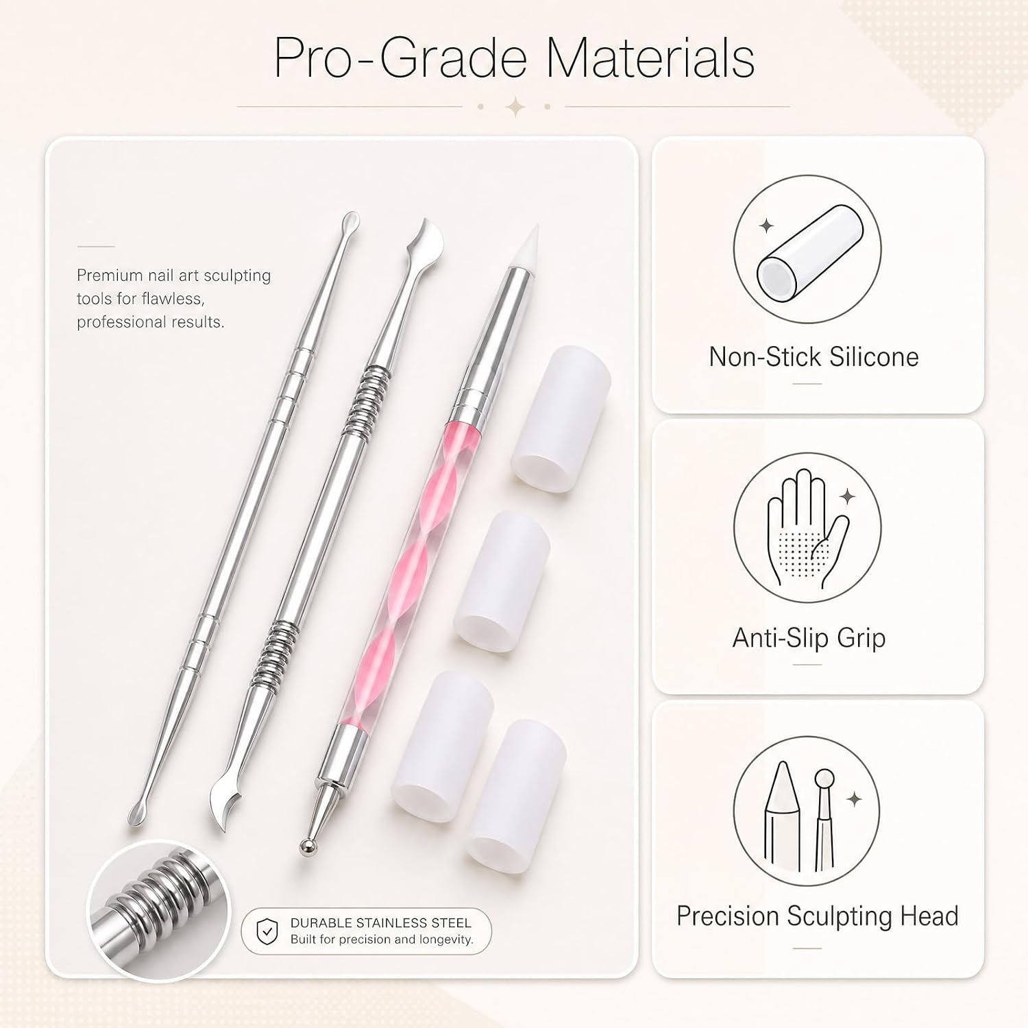 Silicone Nail Tools 3D Nail Art Sculpting Tools Set, 3 Pack Dual-Head Gel Nail Tools, Nail Art Dotting Tool for Acrylic Gel Flowers Design, DIY Manicure Supplies for Nail Techs